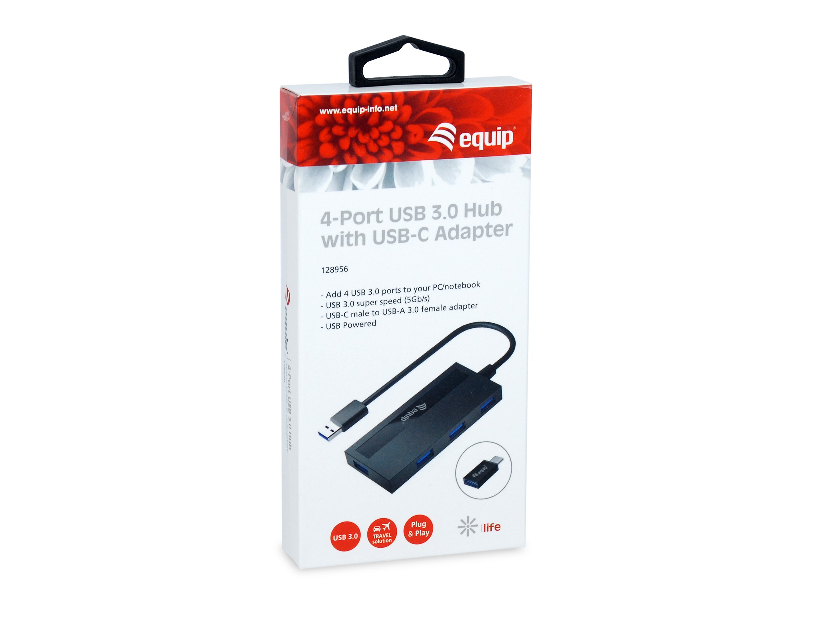 EQUIP LIFE — Hub USB 3.2 de 4 puertos con adaptador USB-C 4