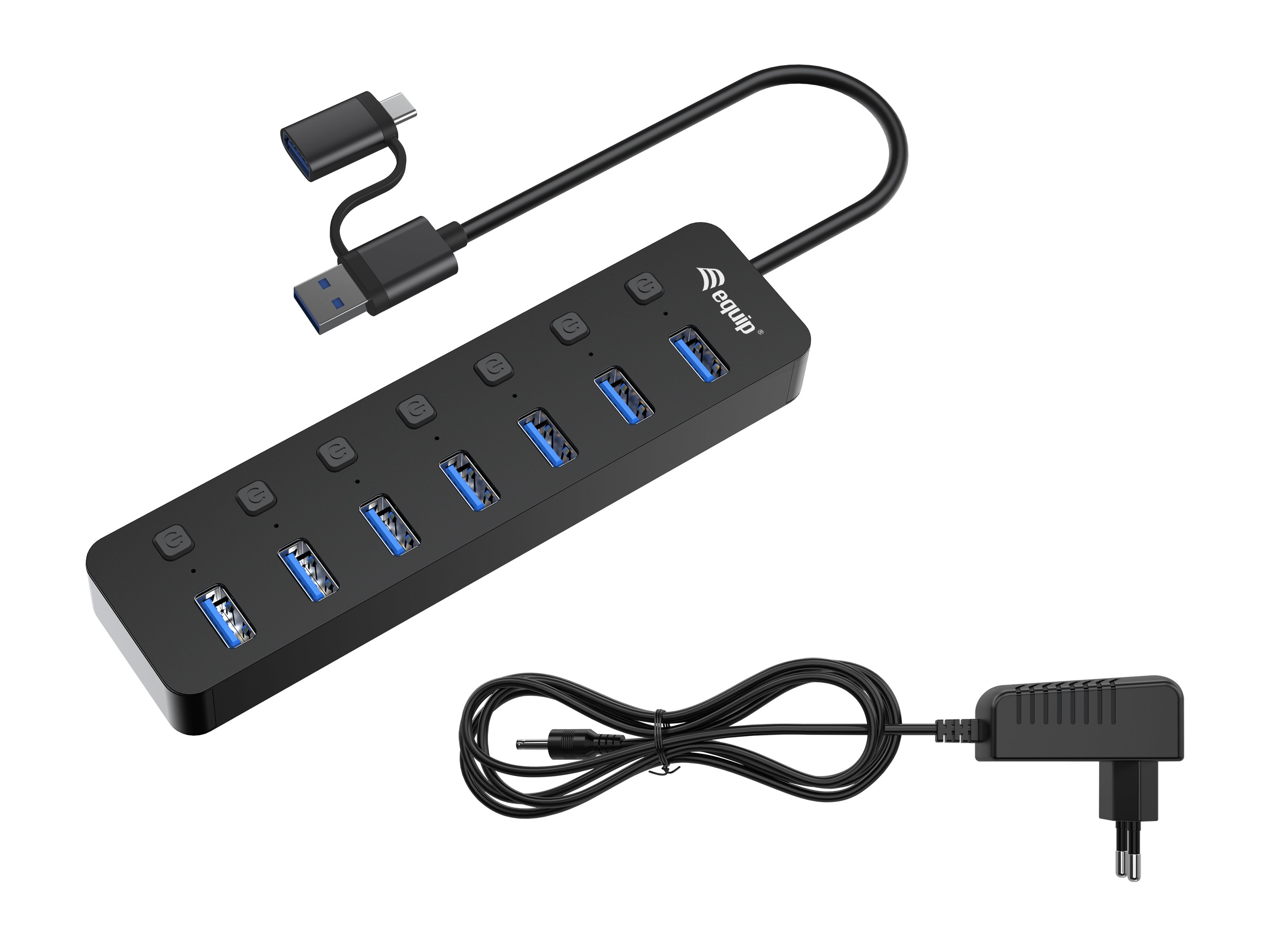 HUB USB LIFE 128965 7 Puertos USB-A 3.2 GEN1 con Interruptor LED 5V/2A Incluye Adaptador a USB-C — vista detalle 1