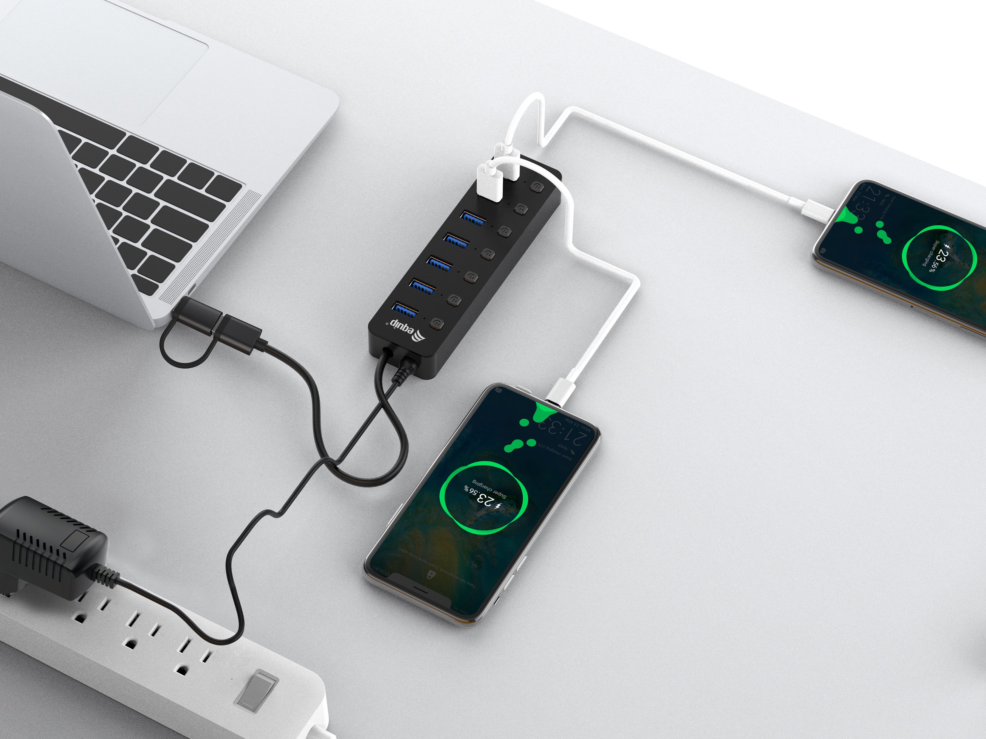 HUB USB LIFE 128965 7 Puertos USB-A 3.2 GEN1 con Interruptor LED 5V/2A Incluye Adaptador a USB-C — vista detalle 2