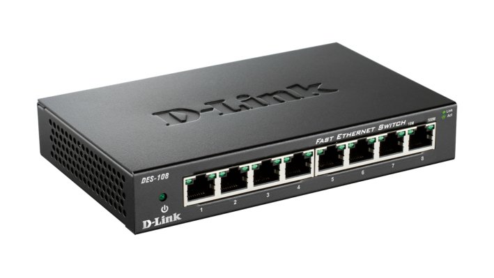 D-Link DES-108 — Switch Ethernet 8 puertos carcasa metálica — vista detalle 1