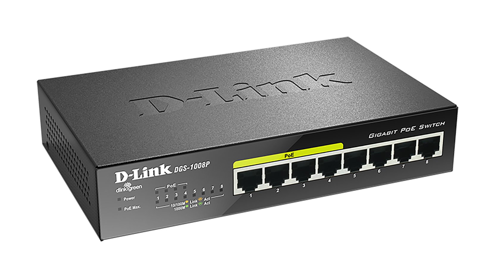 D-LINK DGS-1008P — Switch 8 puertos Gigabit con 4 puertos PoE — vista detalle 1