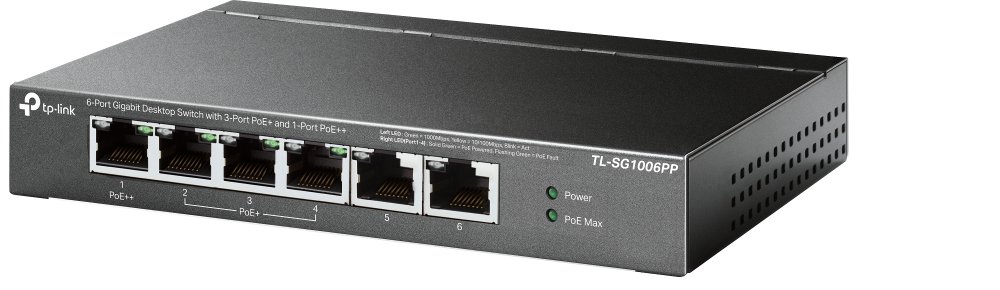 Switch no Gestionable TP-LINK SG1006PP 6P 10/100/1000 MBPS de Estos 3P Poe+ y 1P Poe++ (64W) Sobremesa no RACK Carcasa Metalica — vista detalle 1