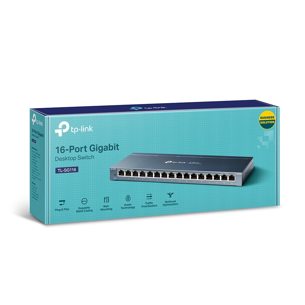 TP-LINK SG116 — Switch 16 puertos Gigabit carcasa metálica — vista detalle 2