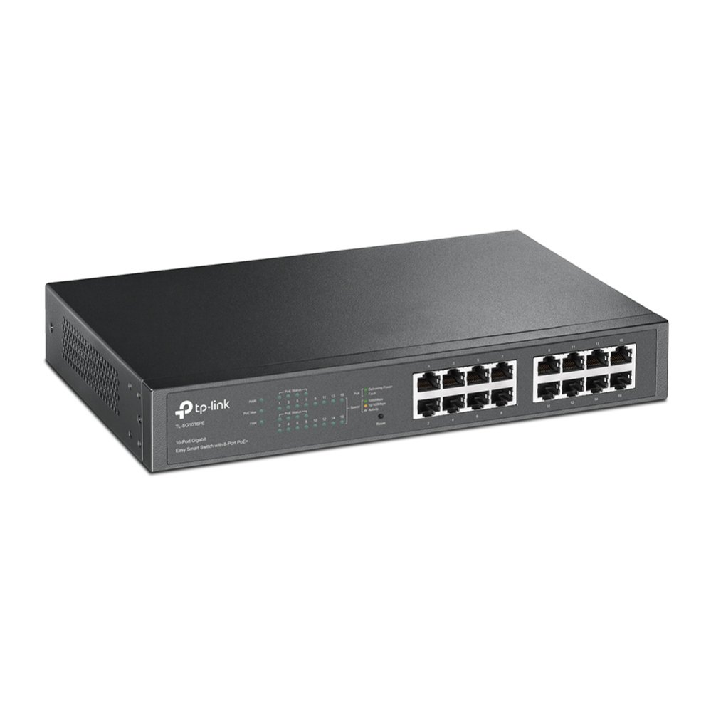 TP-LINK SG1016PE — Switch 16 puertos Gigabit con 8 PoE+ rack — vista detalle 1