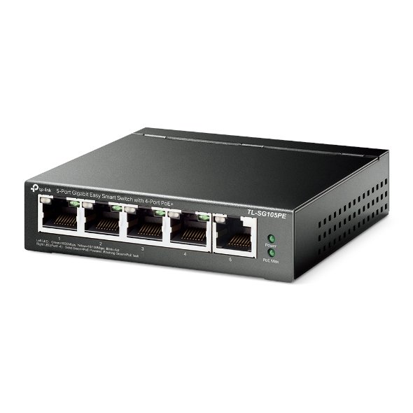 TP-Link SG105PE — Switch 5 puertos Gigabit con 4 puertos PoE+ 65W — vista detalle 1