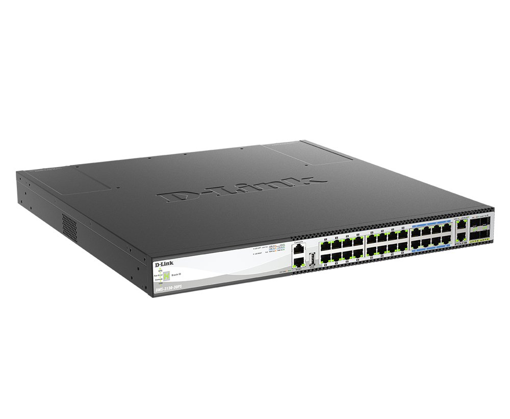 Switch Gestionable DMS-3130-30PS 16XPoE+ 100/1000/2.5GBASE-T / 8XPoE++ (60W) 100/1000/2.5G/5GBASE-T / 2X100/1000/2.5G/5G/10GASE-T / 4X10G/2 — vista detalle 1