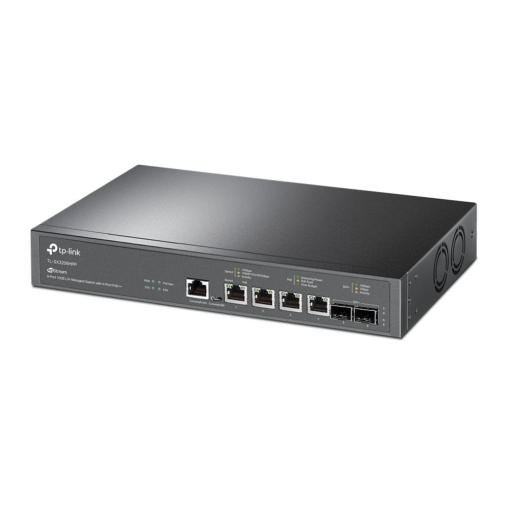 Switch Gestionable L2+ TP-LINK TL-SX3206HPP 4P 10GE Poe++ 200W 2P Sfp+ 10Gbps — vista detalle 1