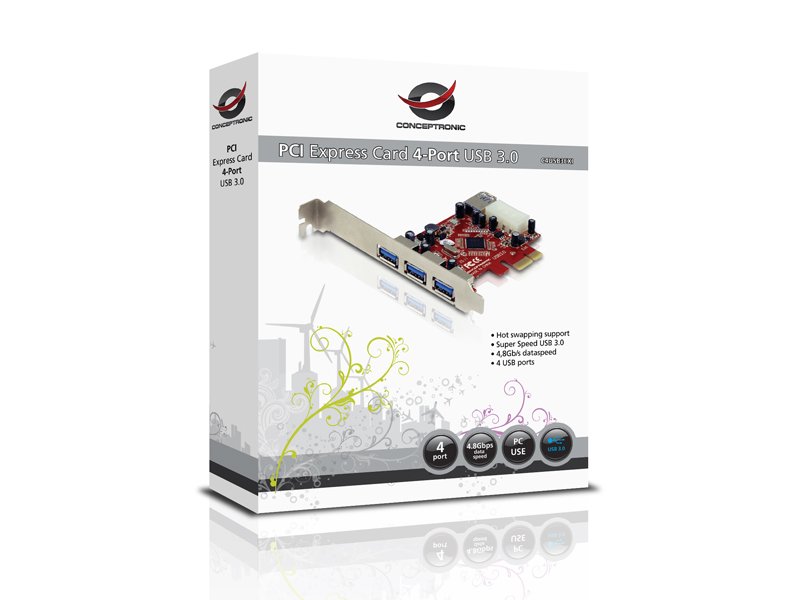 CONCEPTRONIC C4USB3EXI — Controladora PCIe USB 3.0, 4 puertos 4
