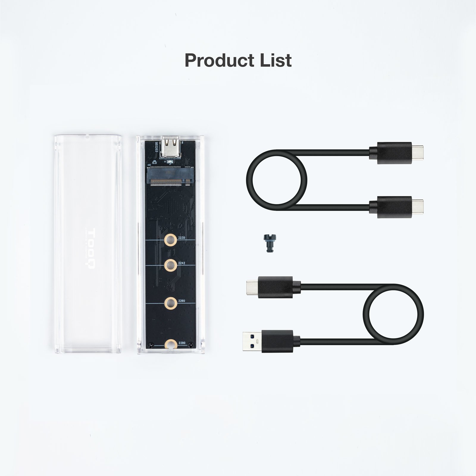 Caja Externa M.2 USB-C TQE-2200 para M.2 NGFF/NVMe USB 3.1 GEN2 USB-C Transparente RGB — vista detalle 1
