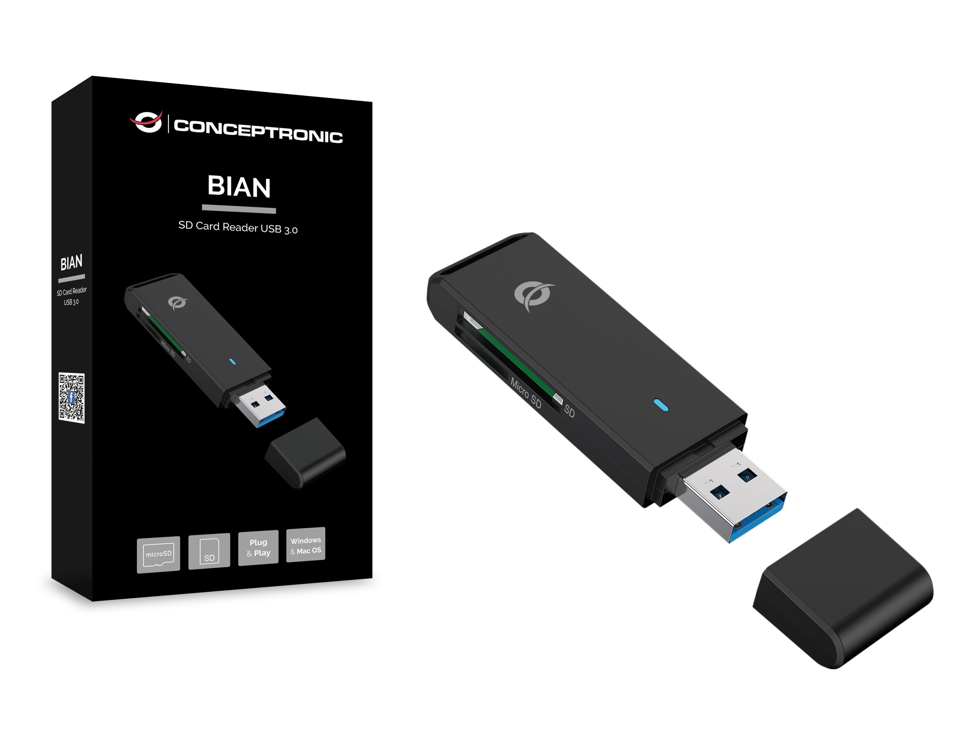 Conceptronic BIAN02B — Lector USB 3.0 para tarjetas SD y microSD 2