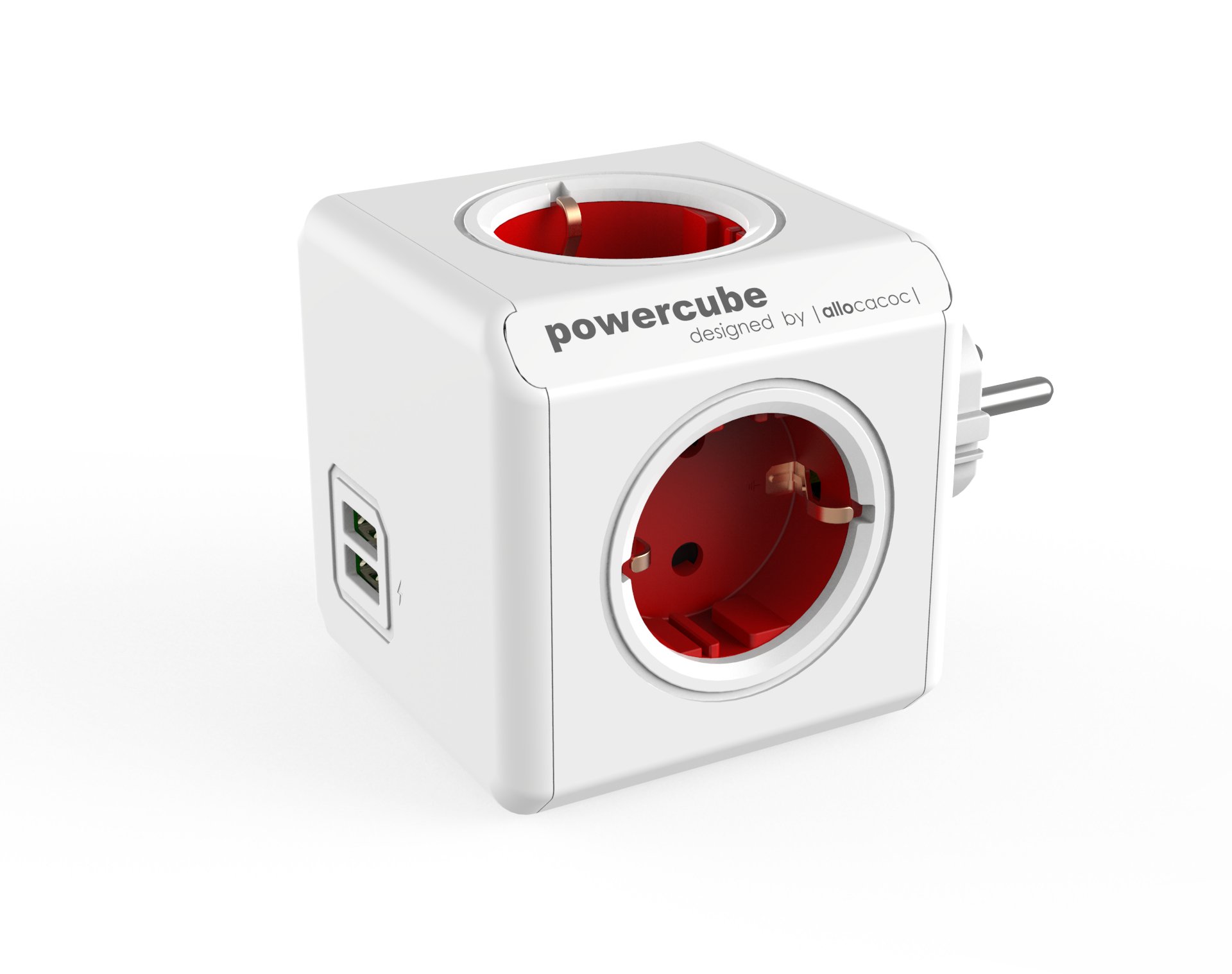 Original 2 USB 5 Tomas de CORRIENTE. Regleta Color WHITE/RED