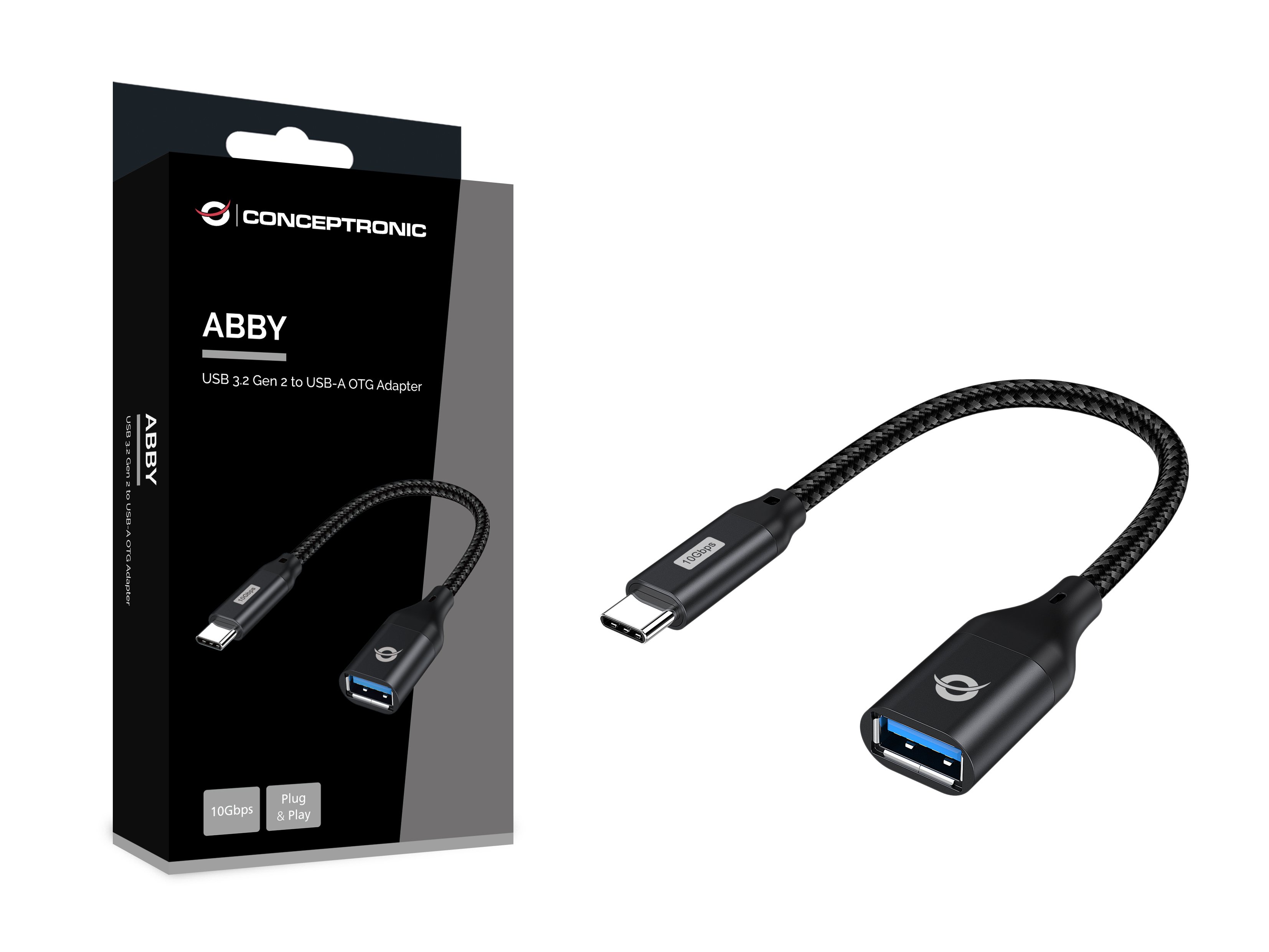 CONCEPTRONIC ABBY18B — Adaptador USB-C a USB-A 3.2, 10 Gbps 2