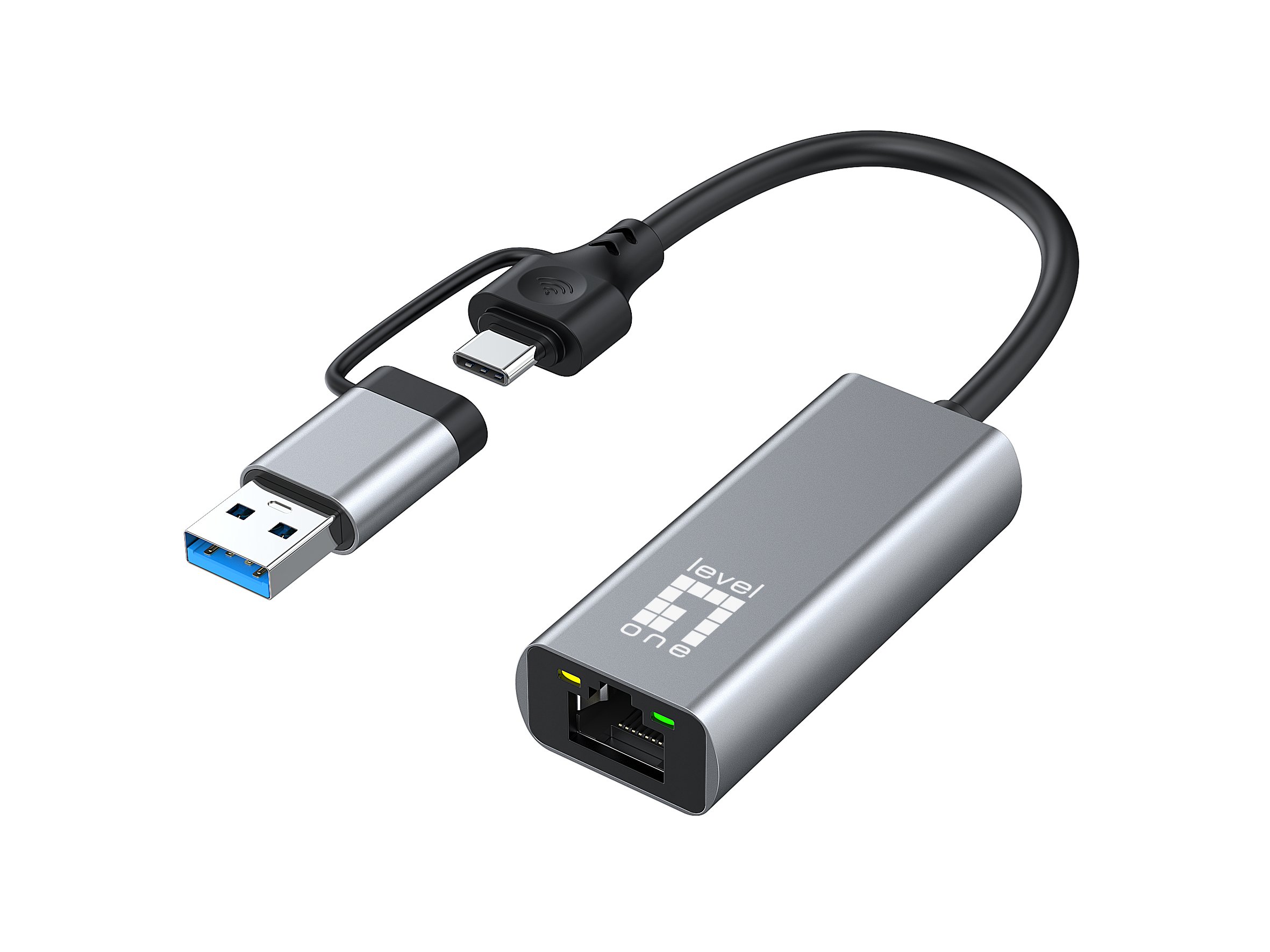 LEVEL ONE USB-0423 — Adaptador USB-C a Ethernet 2.5 Gigabit con USB-A