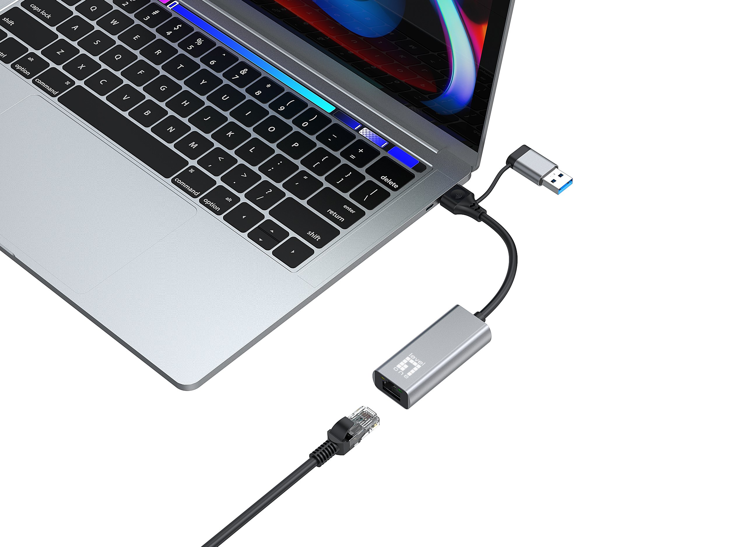 LEVEL ONE USB-0423 — Adaptador USB-C a Ethernet 2.5 Gigabit con USB-A 4
