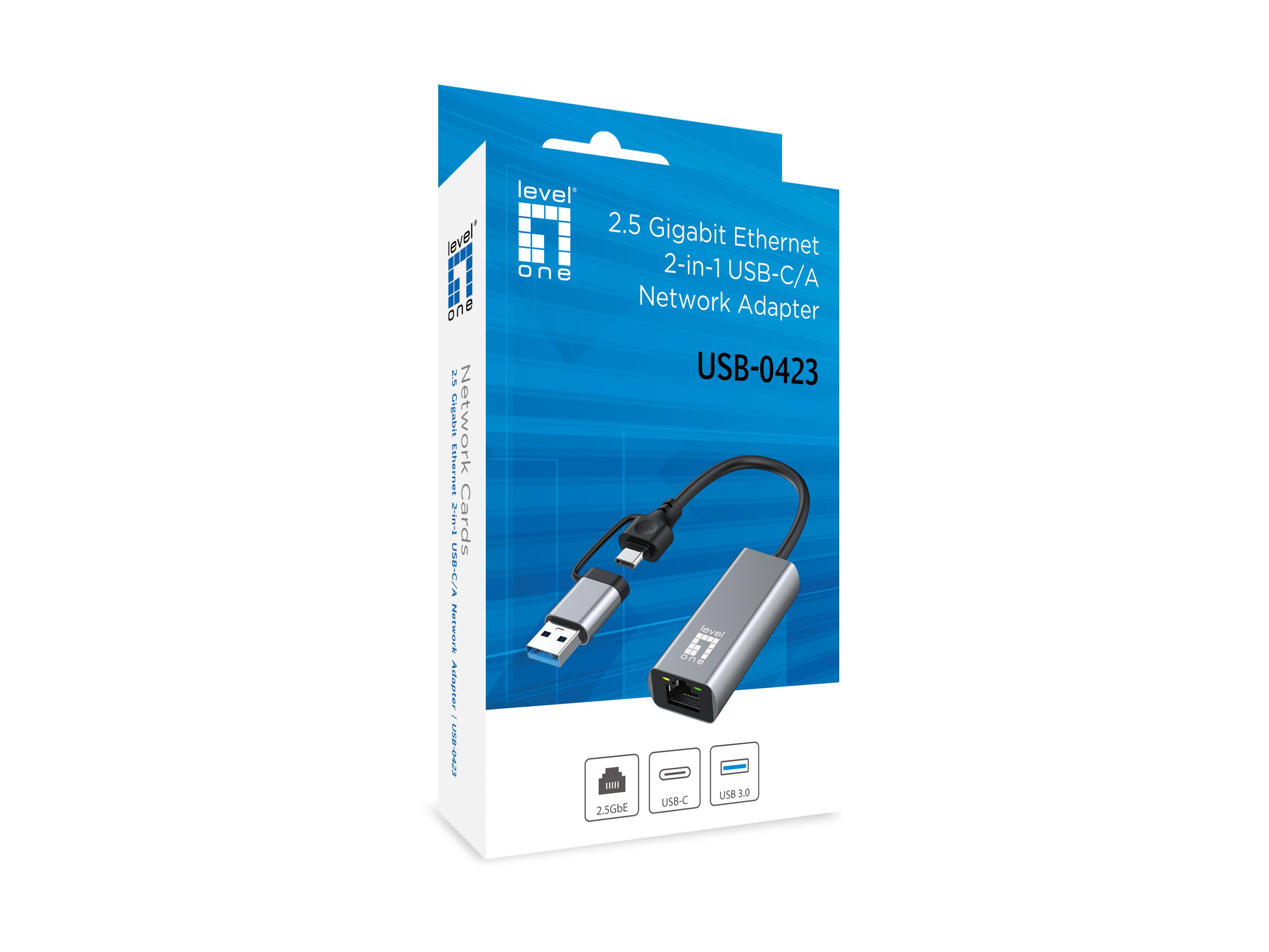 LEVEL ONE USB-0423 — Adaptador USB-C a Ethernet 2.5 Gigabit con USB-A 5