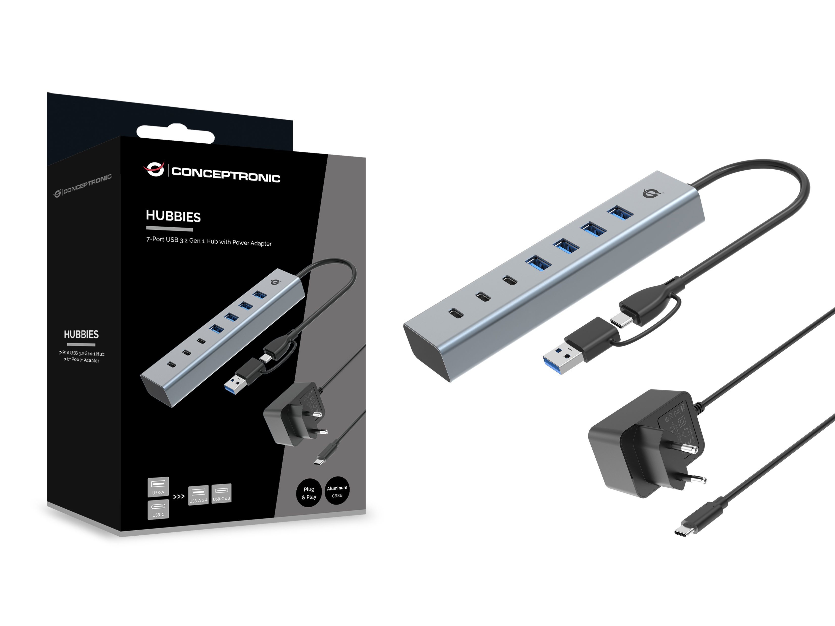 CONCEPTRONIC HUBBIES20GP — Hub USB 3.0, 7 puertos con alimentador 4