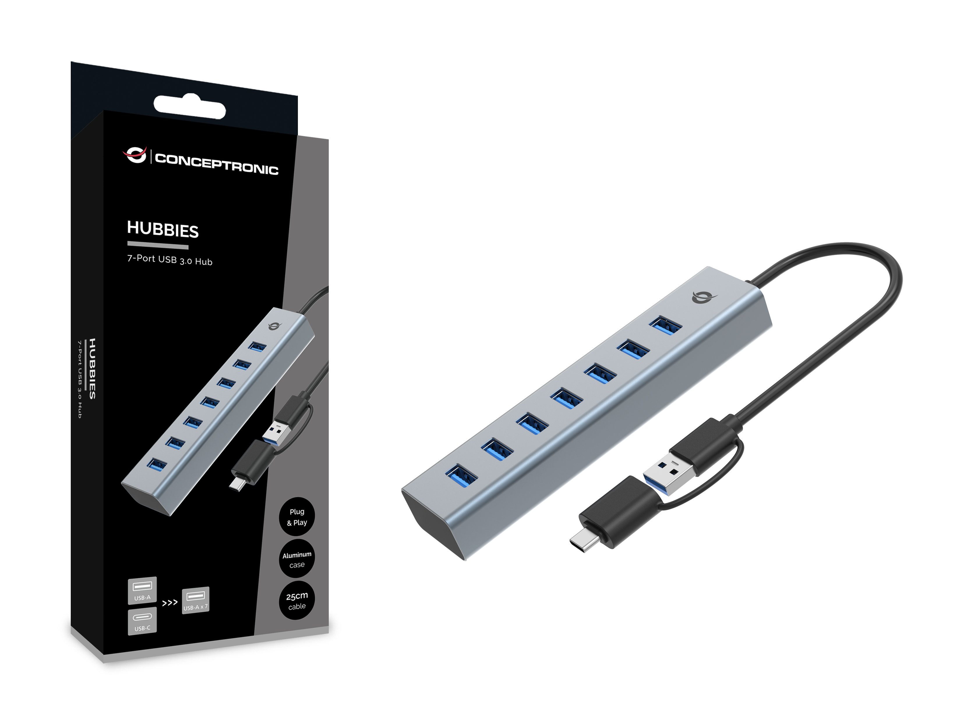 CONCEPTRONIC HUBBIES21G — Hub USB 3.0 con 7 puertos USB-A 3