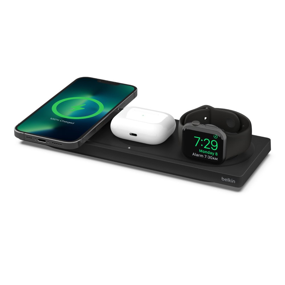 BASE de Carga Inalambrica WIZ016VFBK Magsafe 3 en 1 Apple Iphone Airpods Watch Negro — vista detalle 1