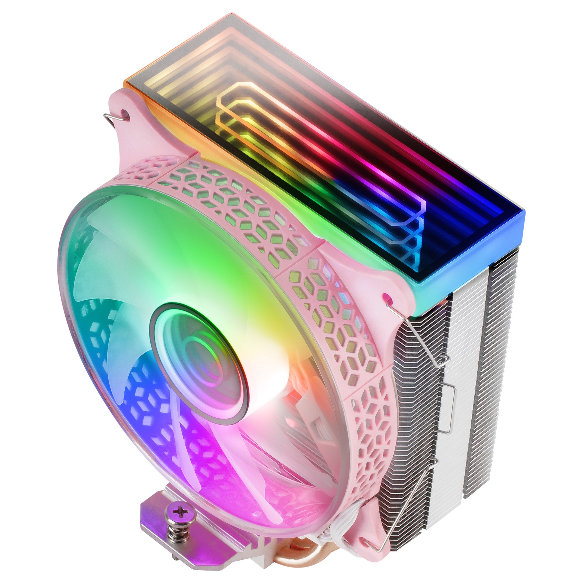 MARS GAMING MCPU-VR PINK — Disipador CPU ARGB diseño espejo, 4 heatpipes TDP 180W — vista detalle 1