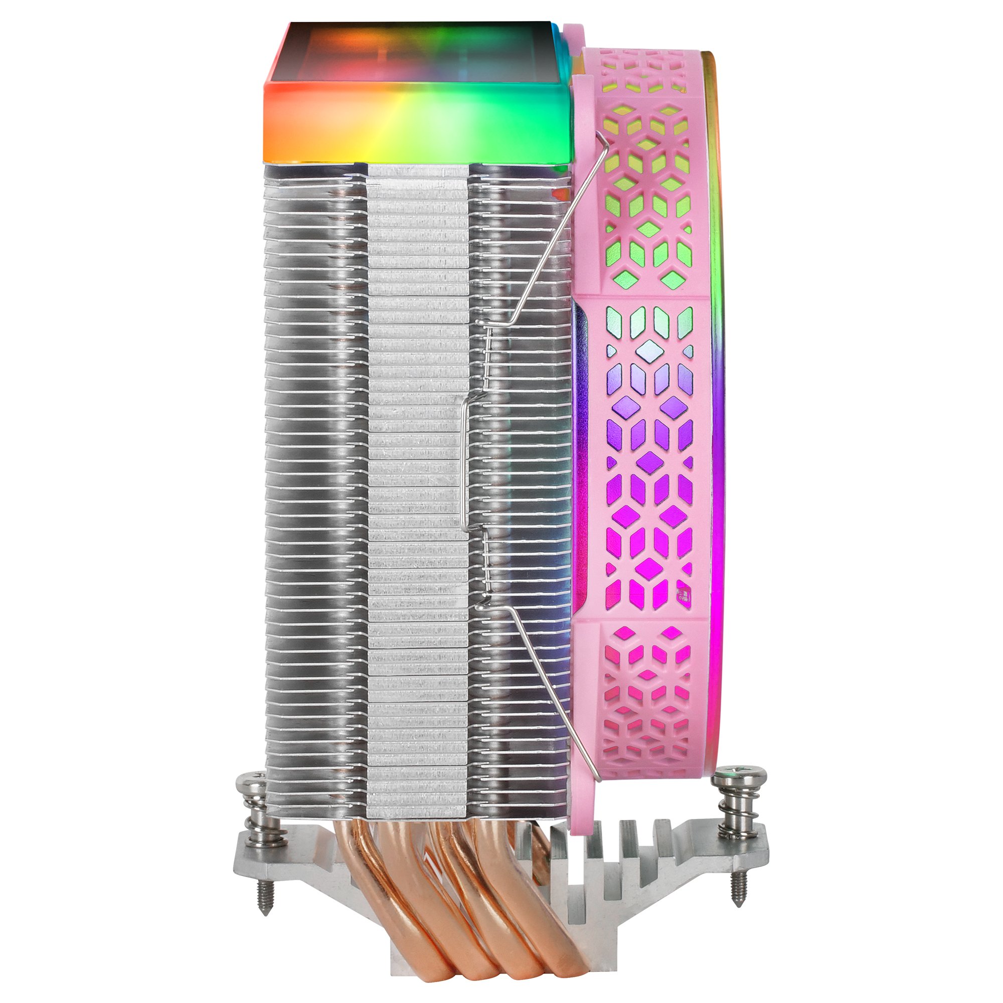 MARS GAMING MCPU-VR PINK — Disipador CPU ARGB diseño espejo, 4 heatpipes TDP 180W — vista detalle 2