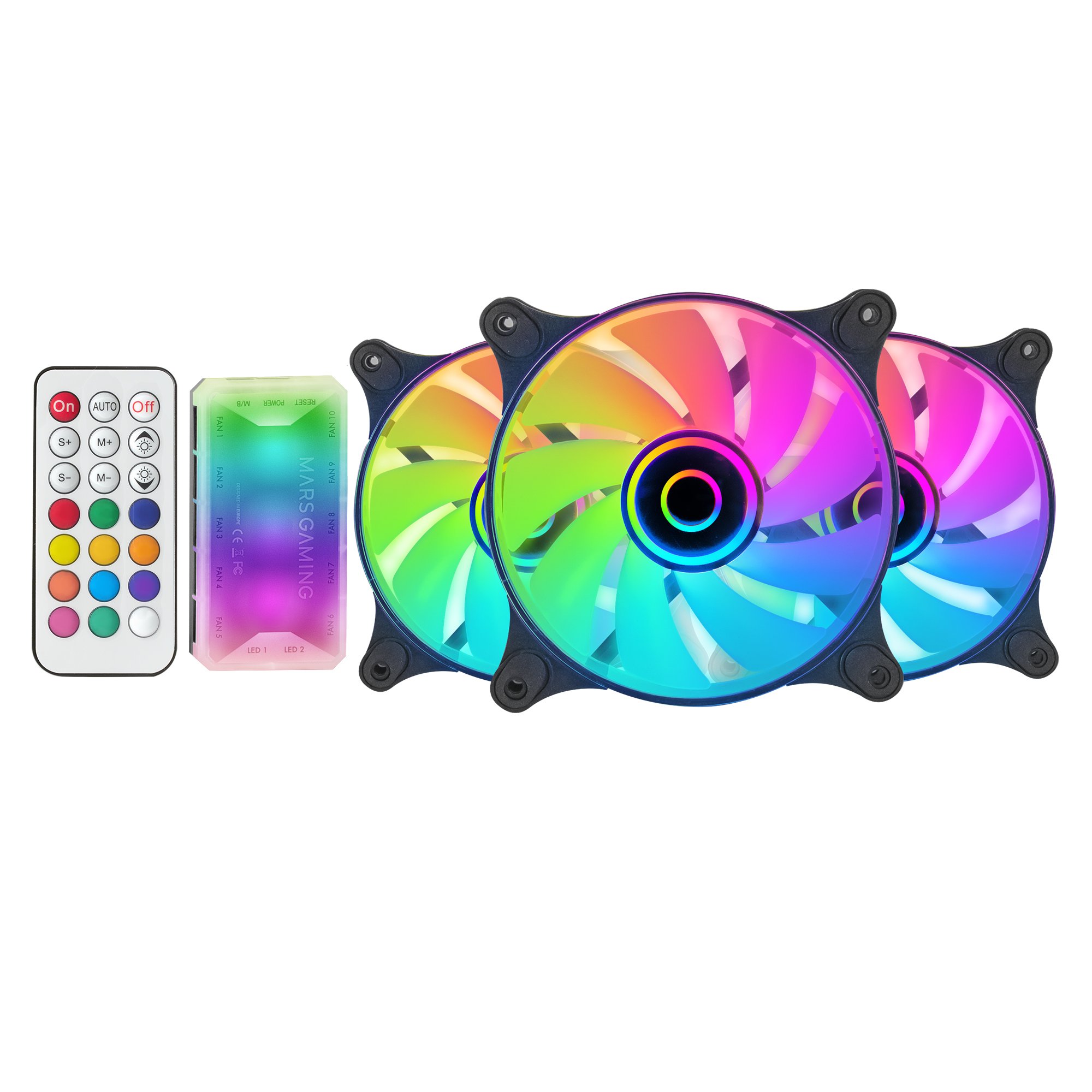 MARS GAMING MF-3D — Kit 3 ventiladores ARGB 120mm efecto espejo infinito — vista detalle 1