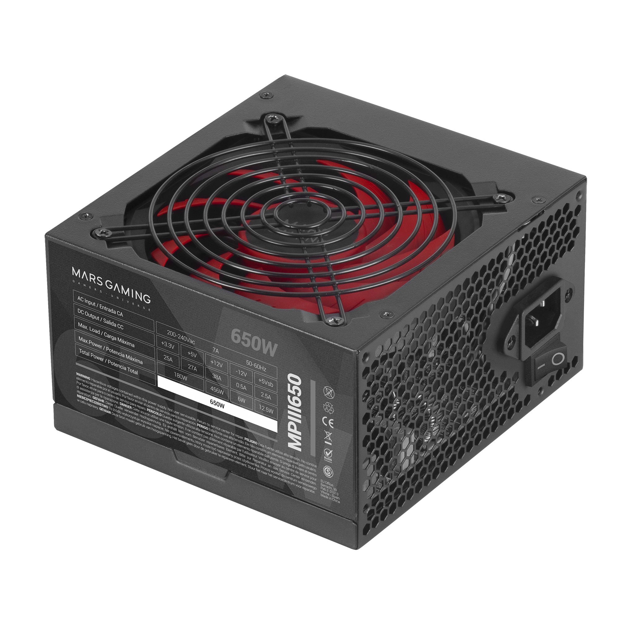 MARS GAMING MPIII 650W — Fuente 85% eficiencia, ventilador silencioso 14dB
