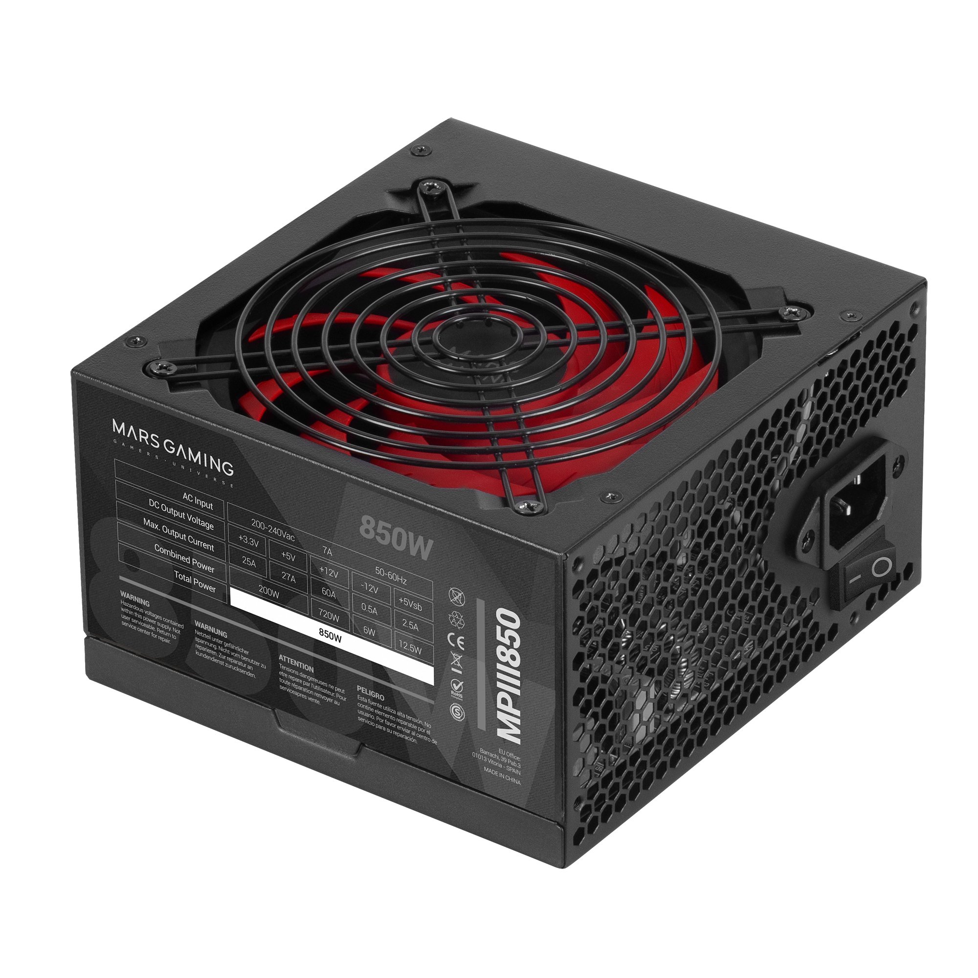 Mars Gaming MPIII 850W — Fuente 850W, 85% eficiencia PFC activo