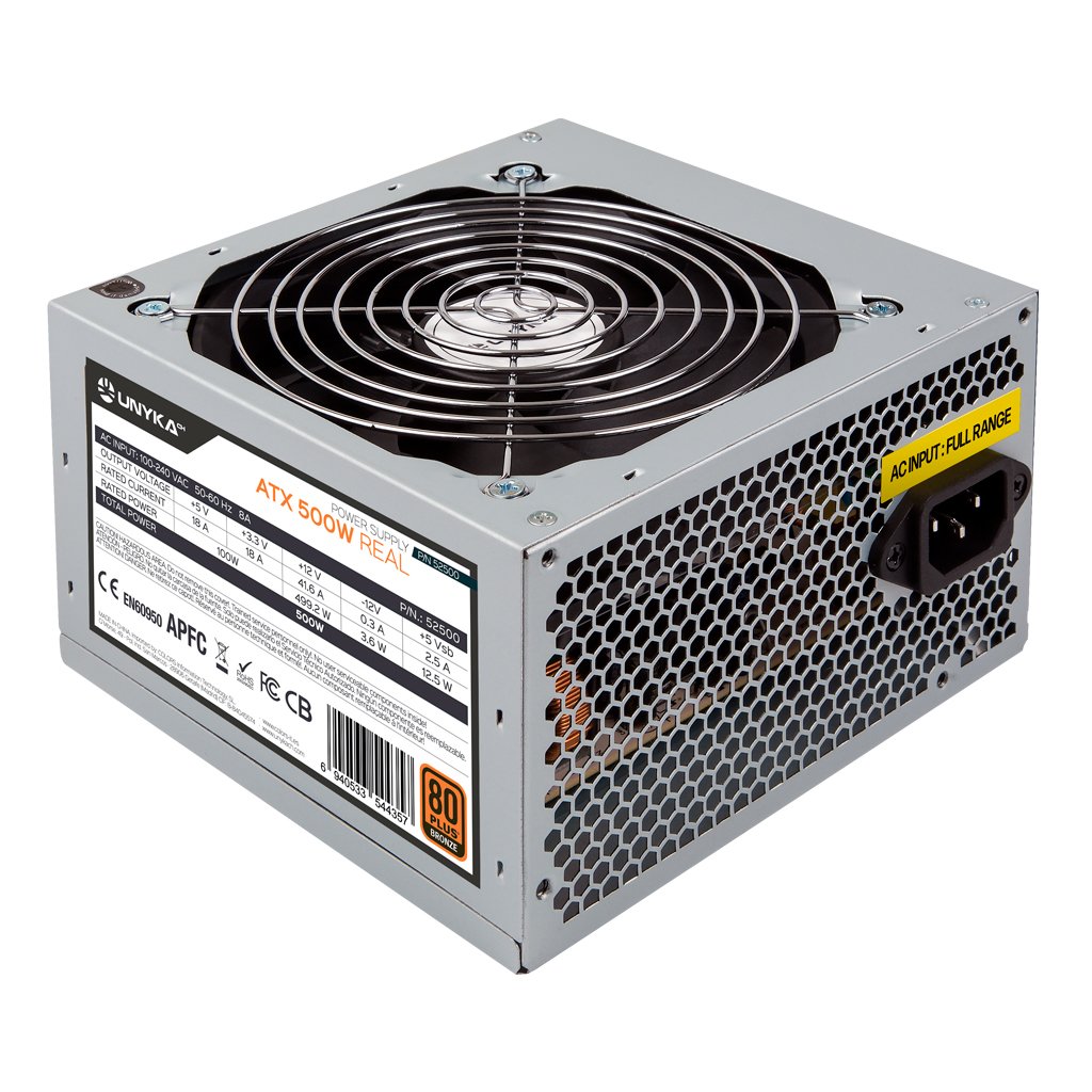 UNYKAch 500W 80+ Bronze — Fuente con ventilador silencioso 120mm
