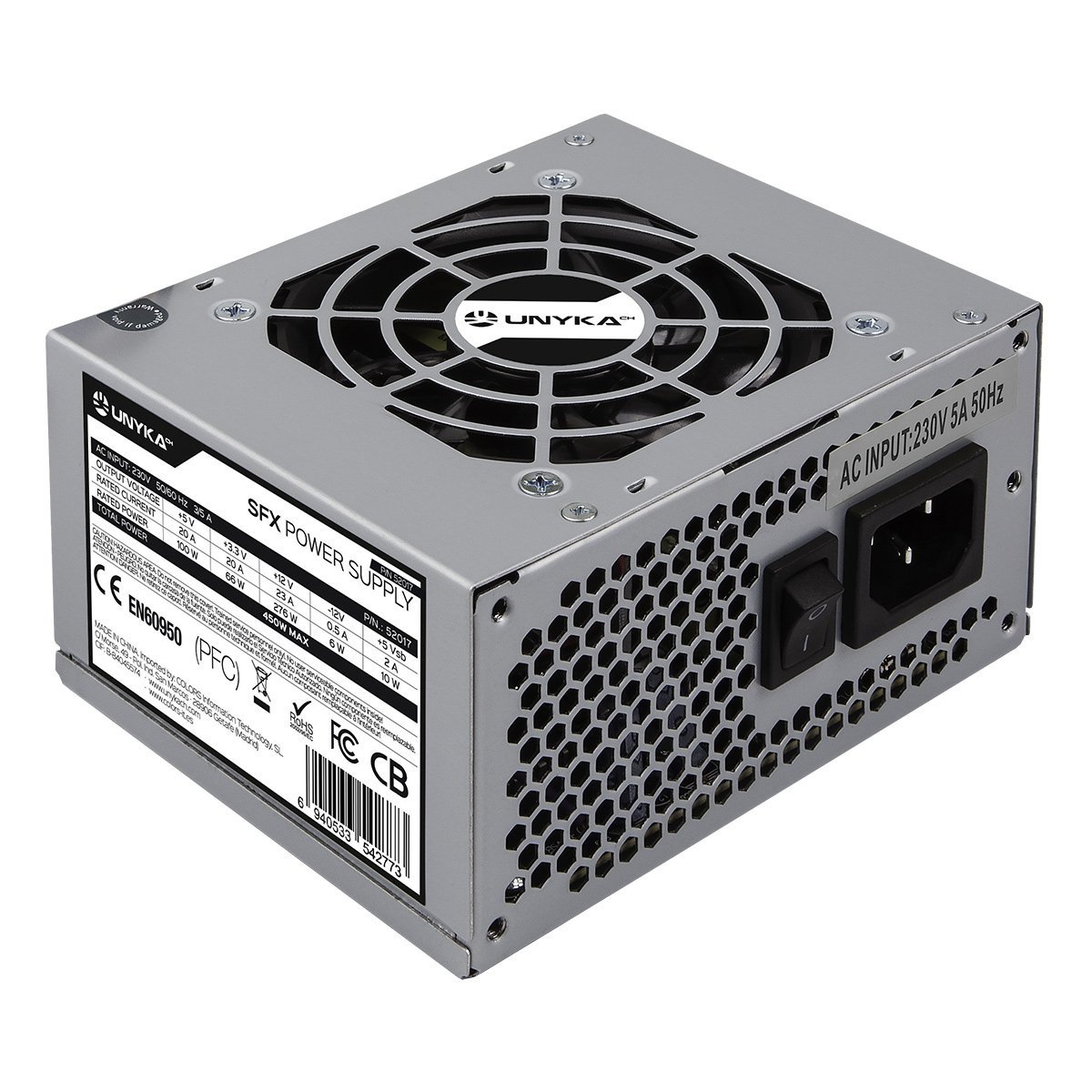 UNYKAch 52017 — Fuente SFX 450W con ventilador silencioso 80mm