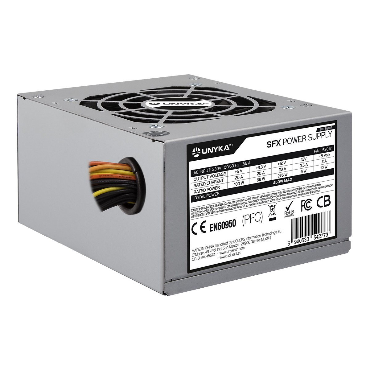 UNYKAch 52017 — Fuente SFX 450W con ventilador silencioso 80mm 4