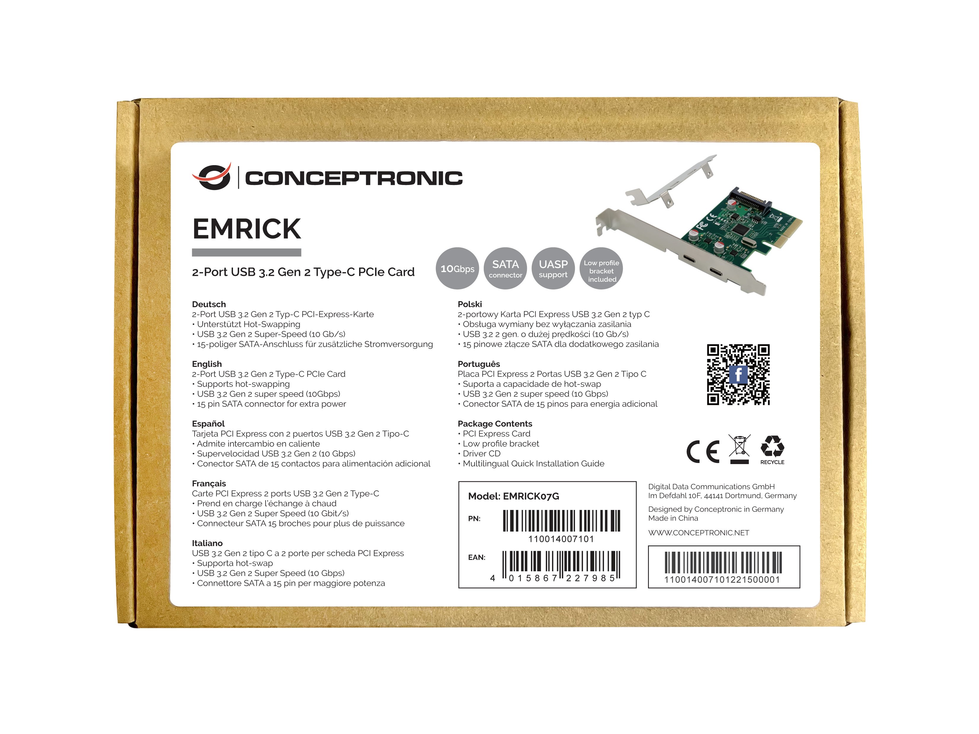CONCEPTRONIC EMRICK07G — Controladora PCIe X4 USB 3.2 Gen2 2
