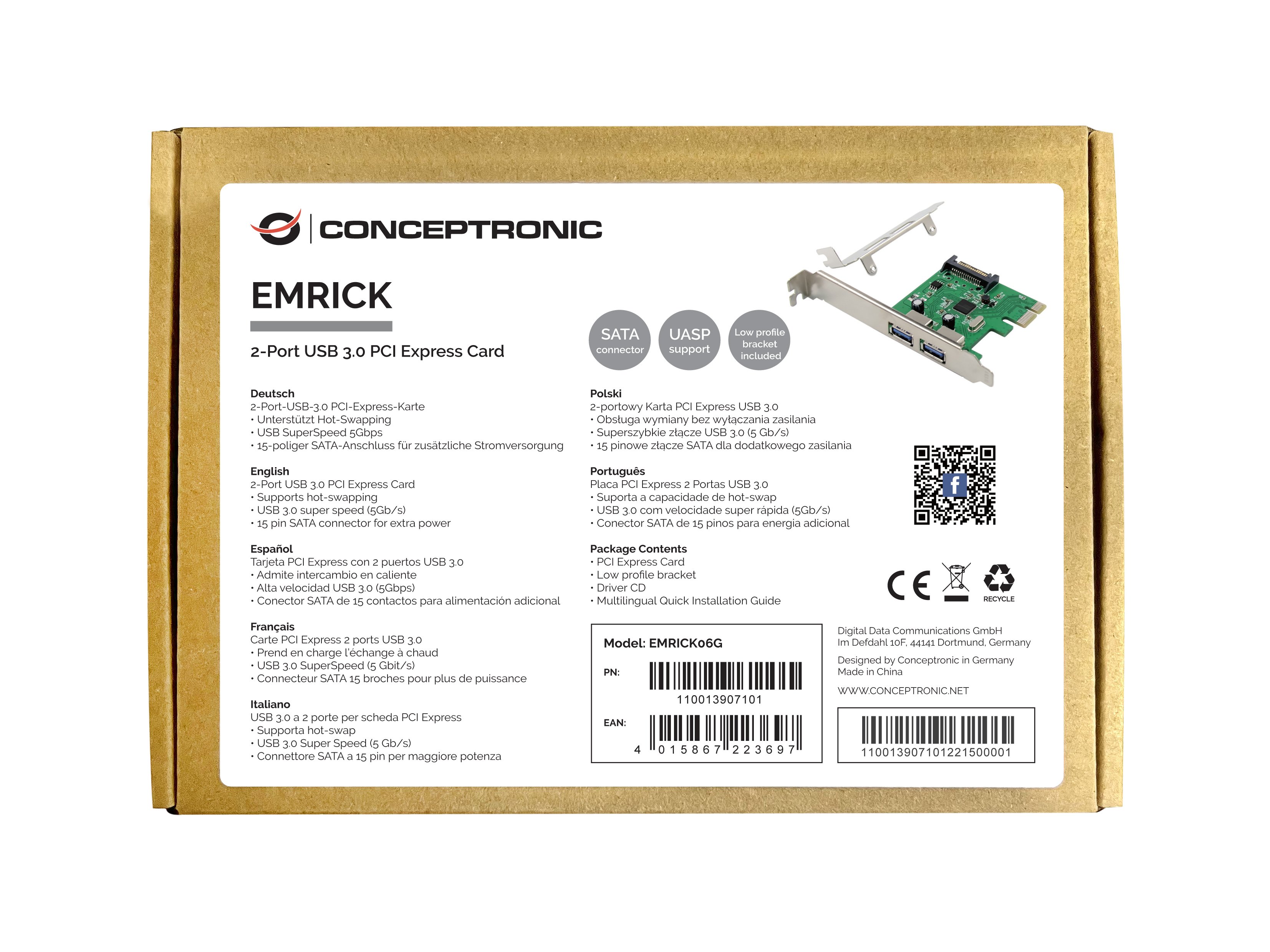 CONCEPTRONIC EMRICK06G — Controladora PCIe X1 con 2 puertos USB 3.0 2