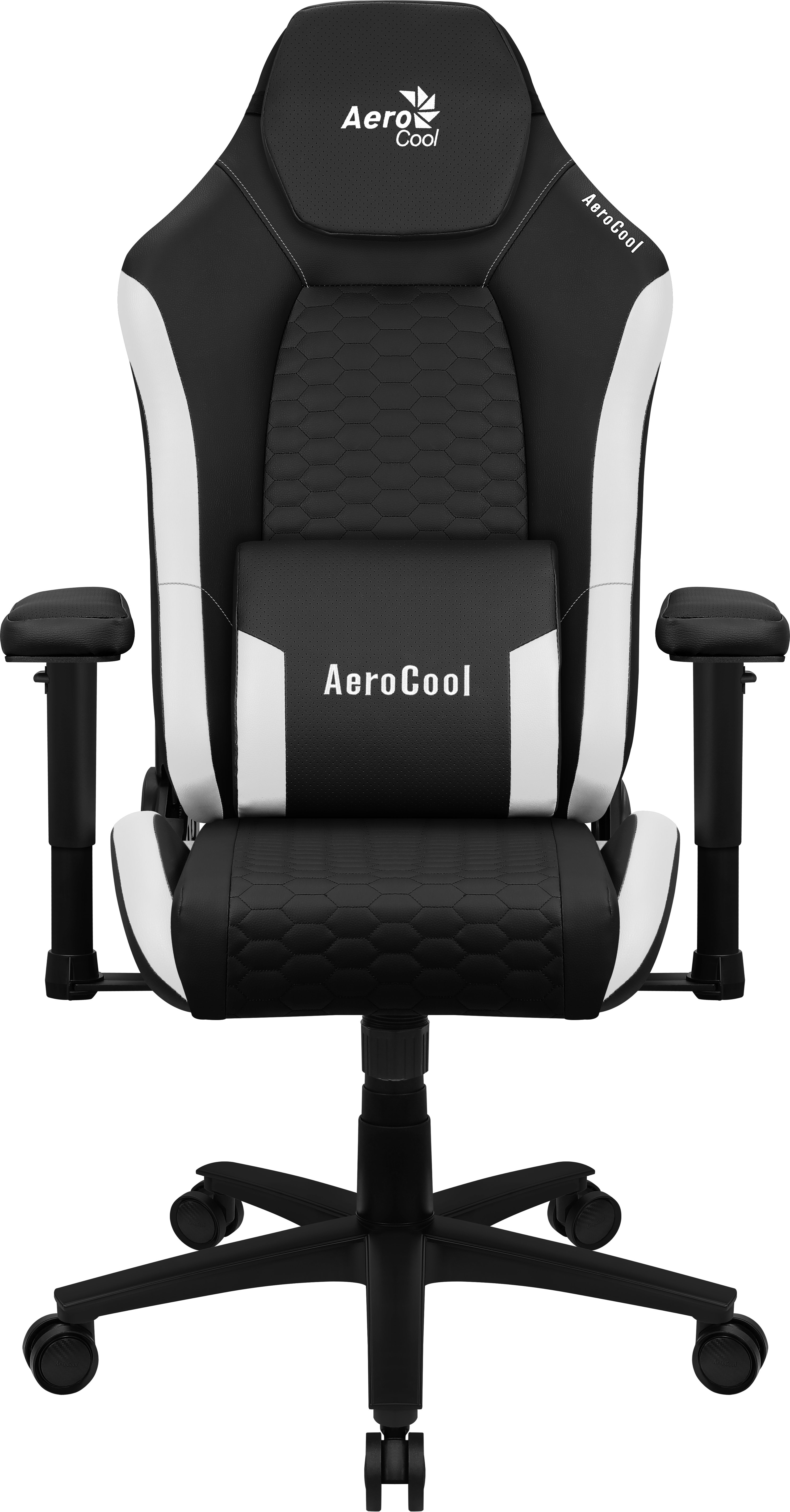 Silla Gaming Crown Diseño Premium Cuero Sintetico Aeroweave Negra con Detalles en Blanco Reposabrazos 2D Cojin Lumbar Respaldo Ajustable 2