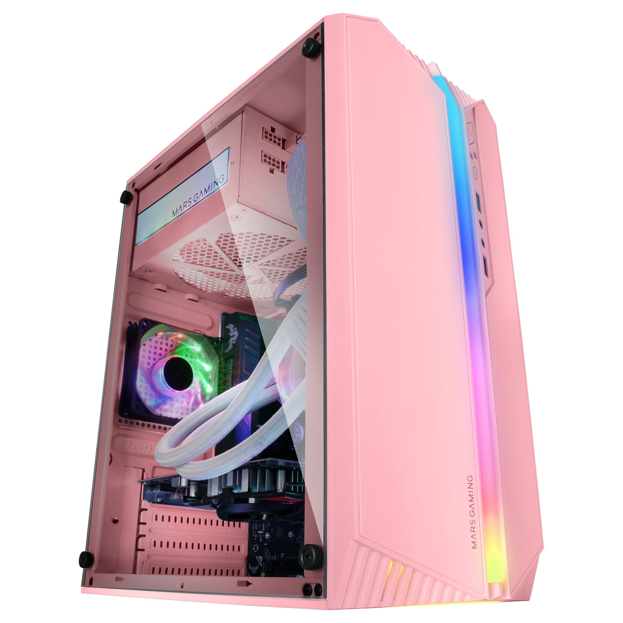 Caja Microatx Gaming MC-S1 Rosa Frontal ARGB Ventilador Traser FRGB Ventana Lateral sin Fuente de Alimentacion — vista detalle 2