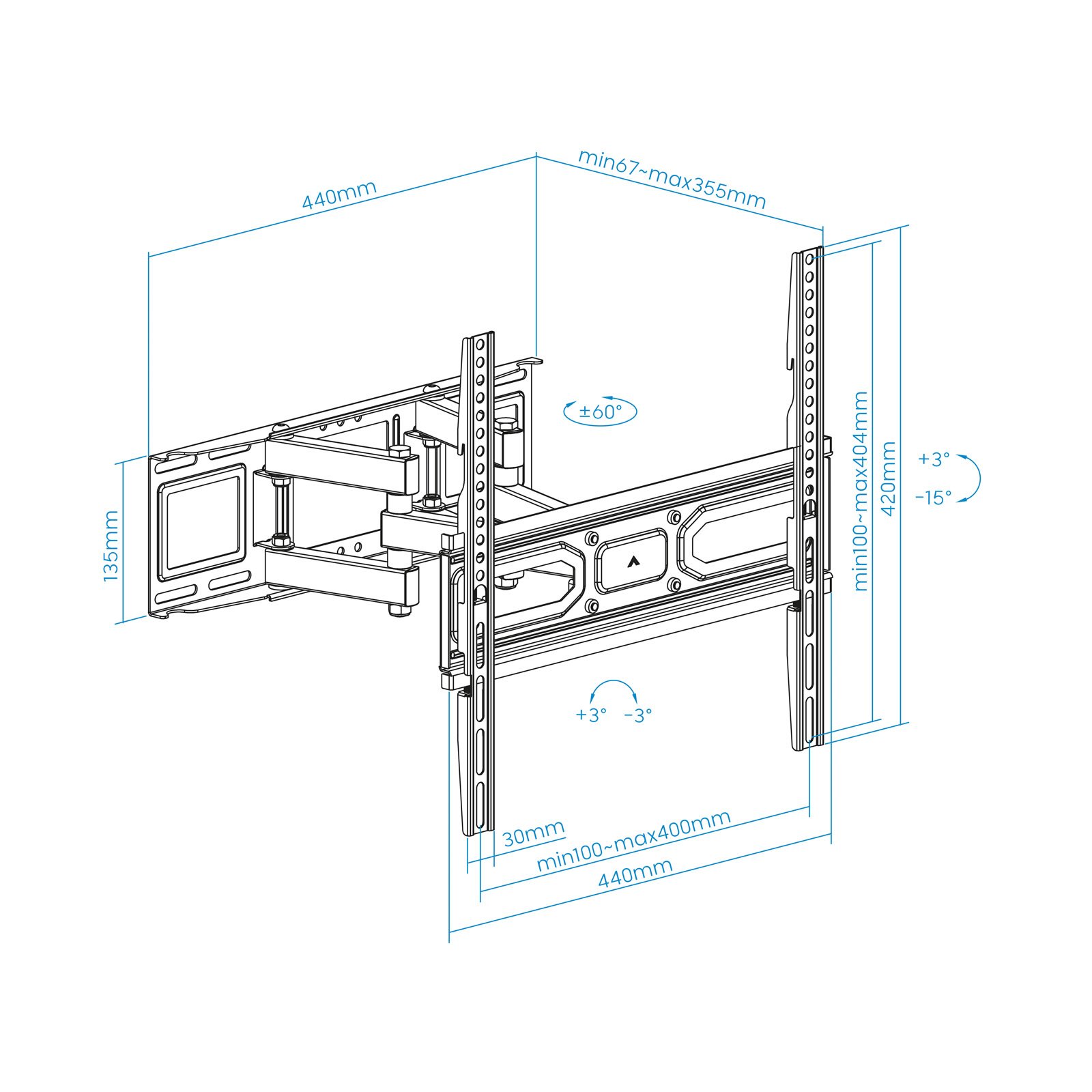 TOOQ LP7846TN-B — Soporte articulado doble brazo, 32-70", carga 35 kg — vista detalle 1