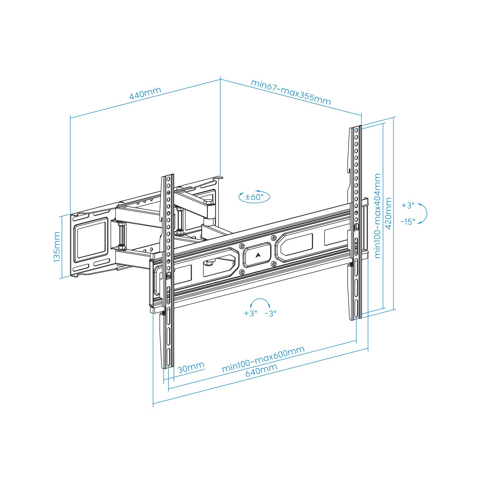 Soporte de Pared Orientable LP7866TN-B para Pantalla 37"- 80" Doble Brazo DUAL con GIRO E Inclinacion Max 35KG VESA 100x100 hasta 600x400 Negro — vista detalle 1