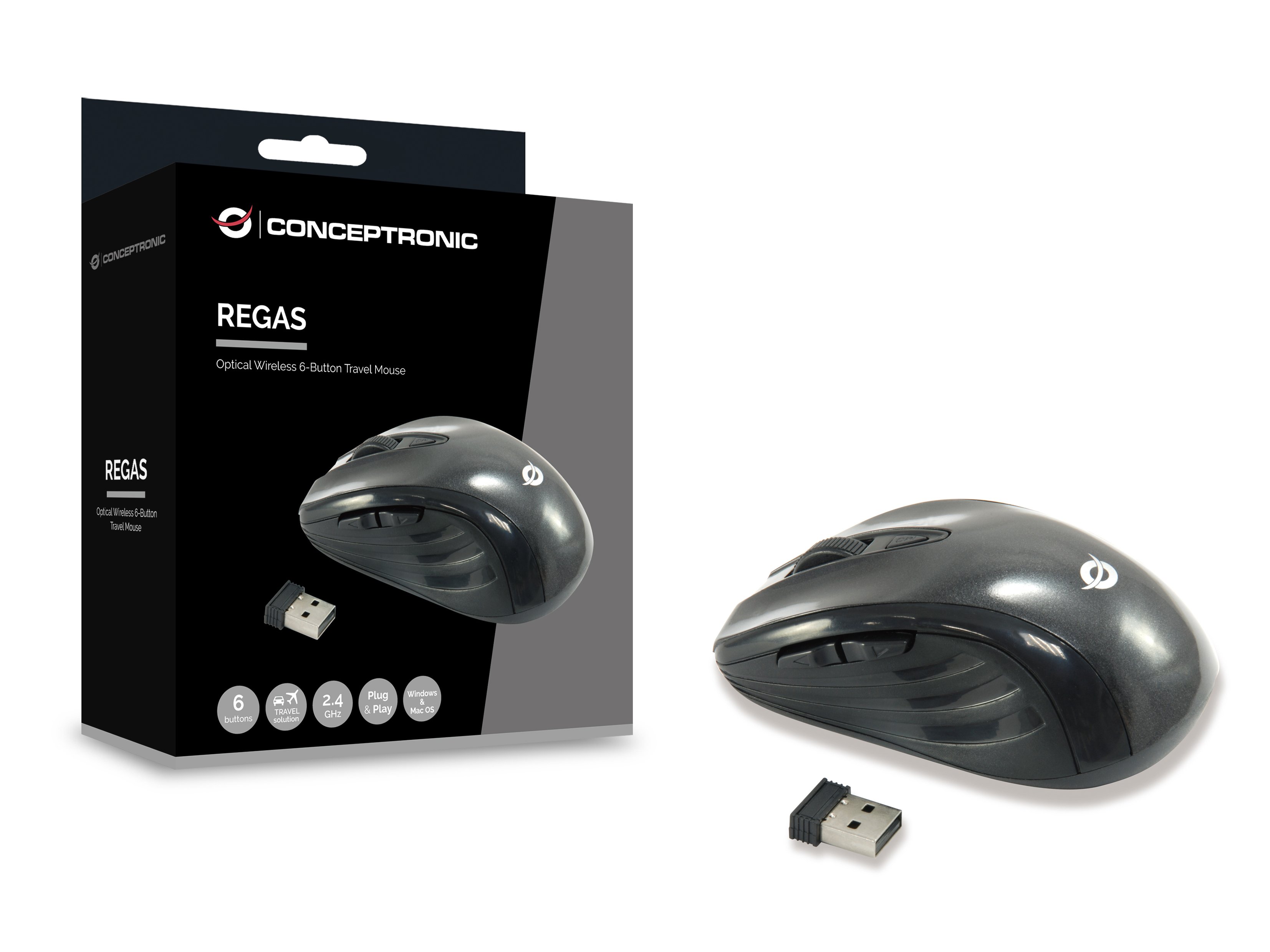 Conceptronic 5BTRVWL — Ratón inalámbrico 2.4Ghz, diseño travel 5