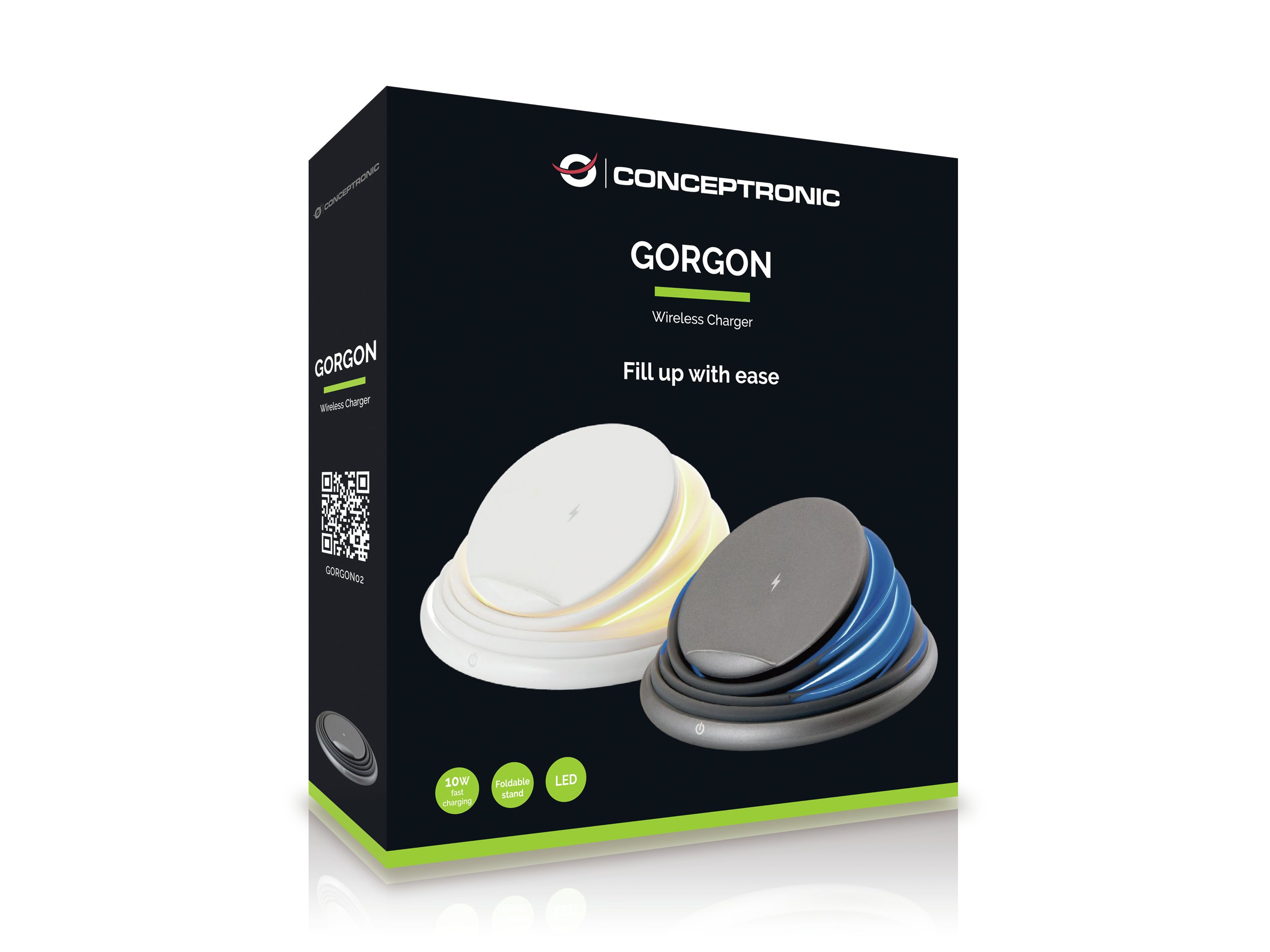 Conceptronic Gorgon02G — Cargador inalámbrico Qi 10W con soporte plegable 3