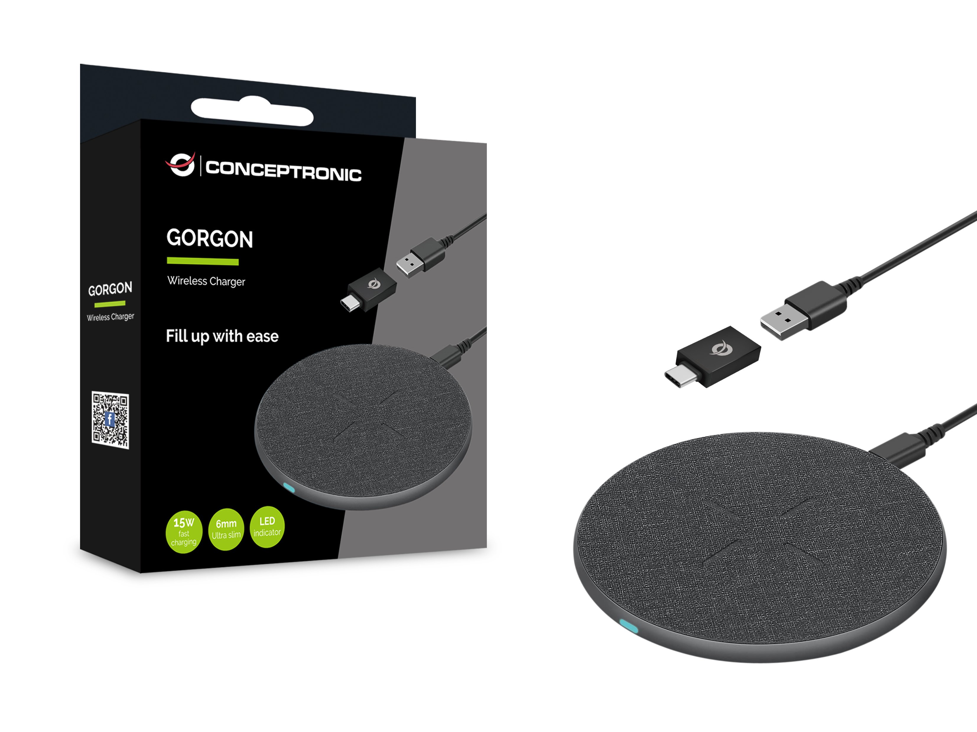 Cargador Inalambrico GORGON03G QI 15W Carga Rapida de Aluminio — vista detalle 1
