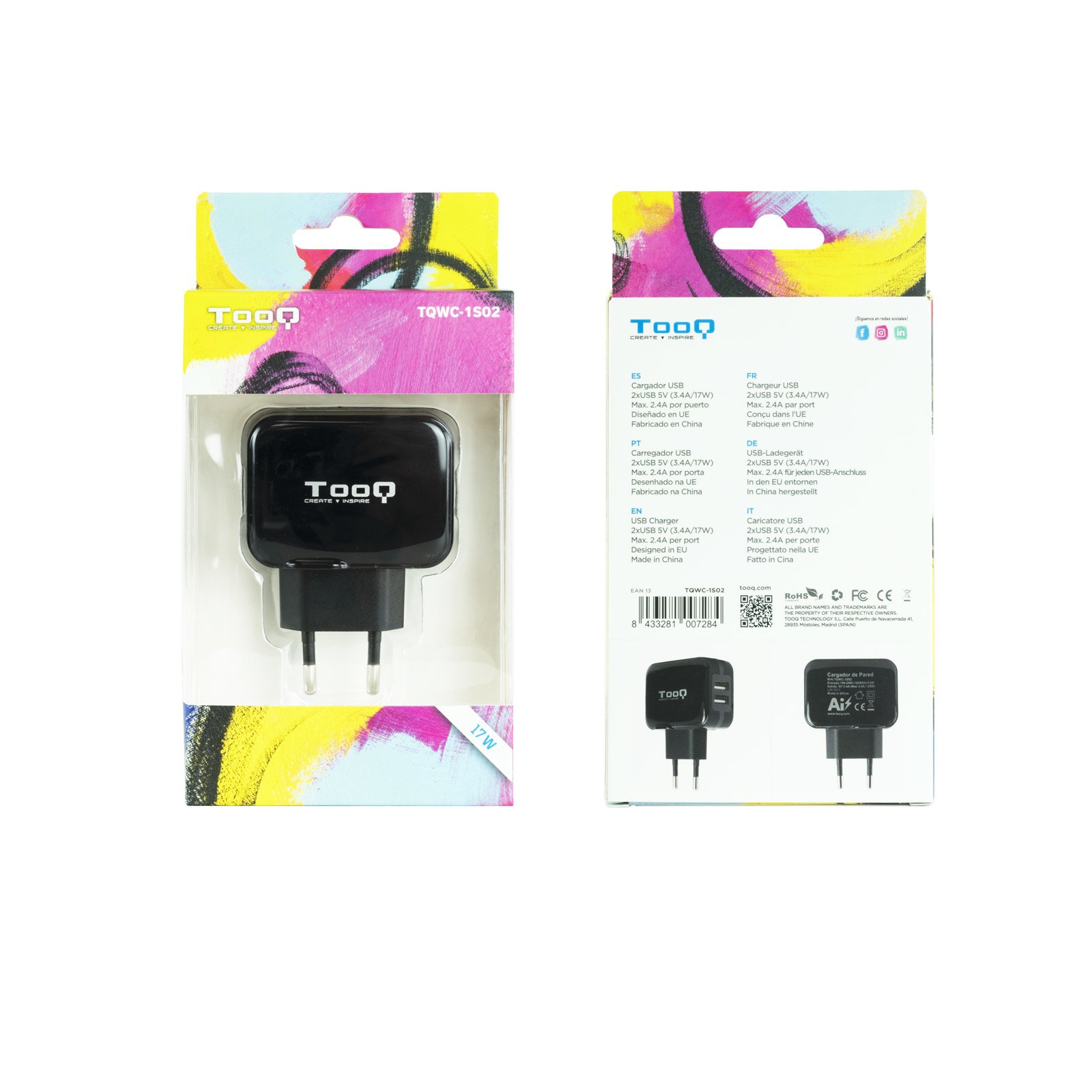 Cargador USB TQWC-1S02 2xUSB 3.4 A(TOTAL) AI-TECH Color Negro — vista detalle 2