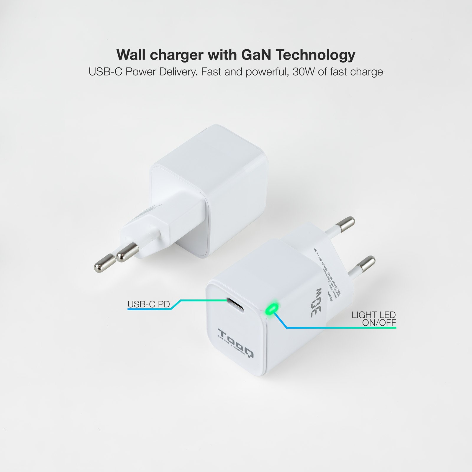 Cargador USB GAN TQWC-GANPD30WT USB-C + PD 30W Blanco — vista detalle 1