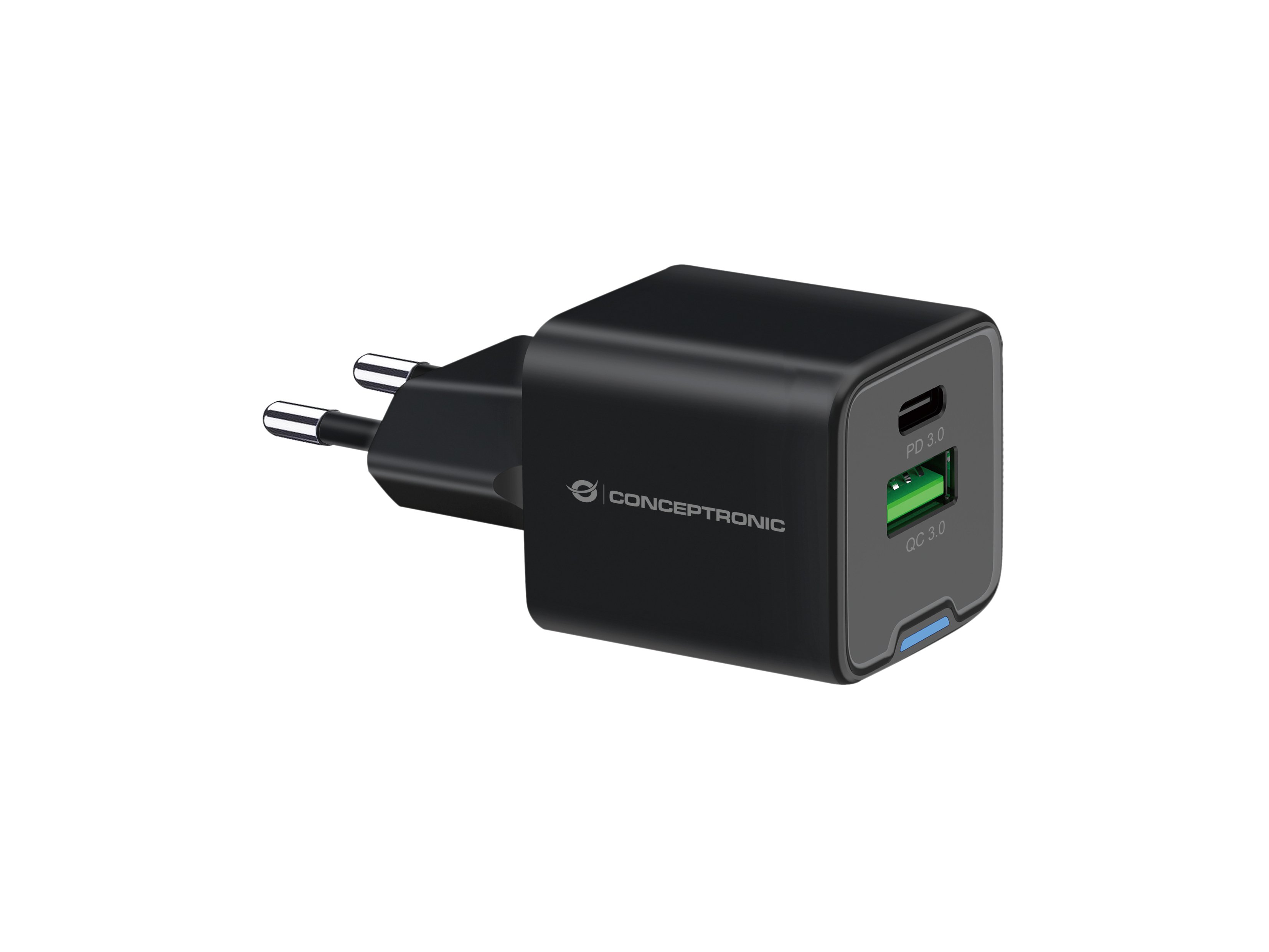 Conceptronic Cargador GAN 20W — USB-C PD y USB-A