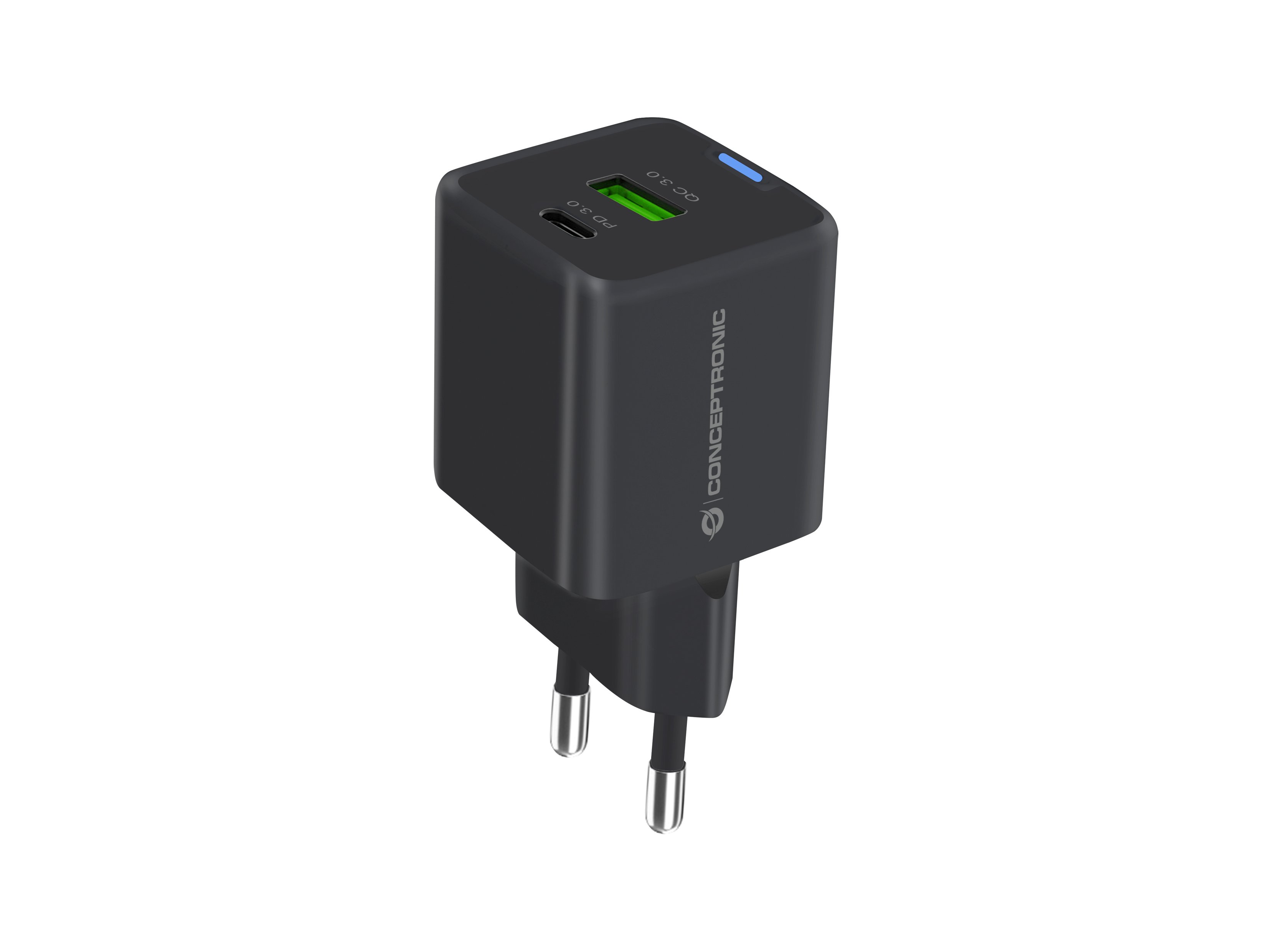 Conceptronic Cargador GAN 20W — USB-C PD y USB-A 2
