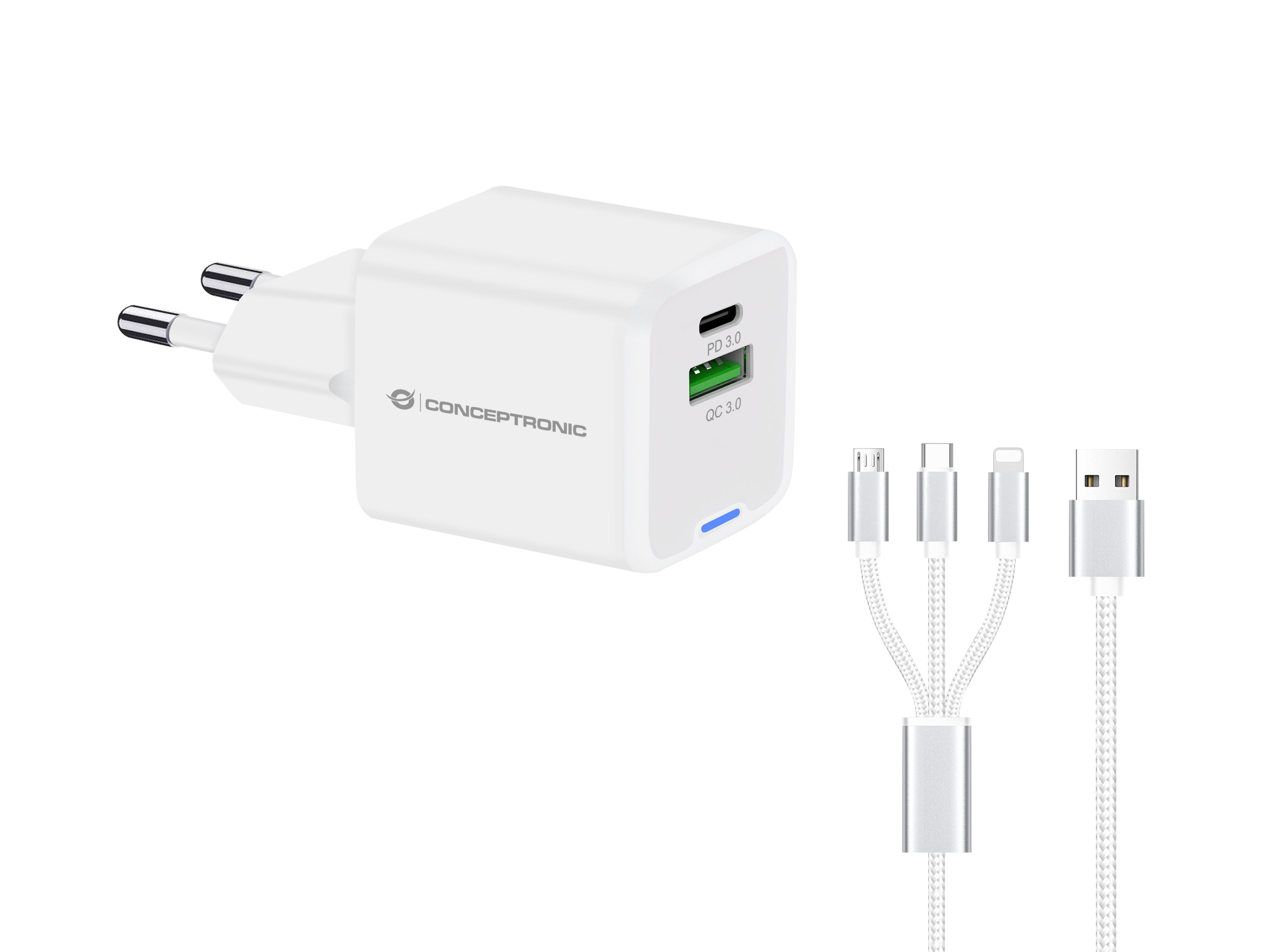 Conceptronic Cargador USB GAN 33W — Dual puerto USB-C y USB-A