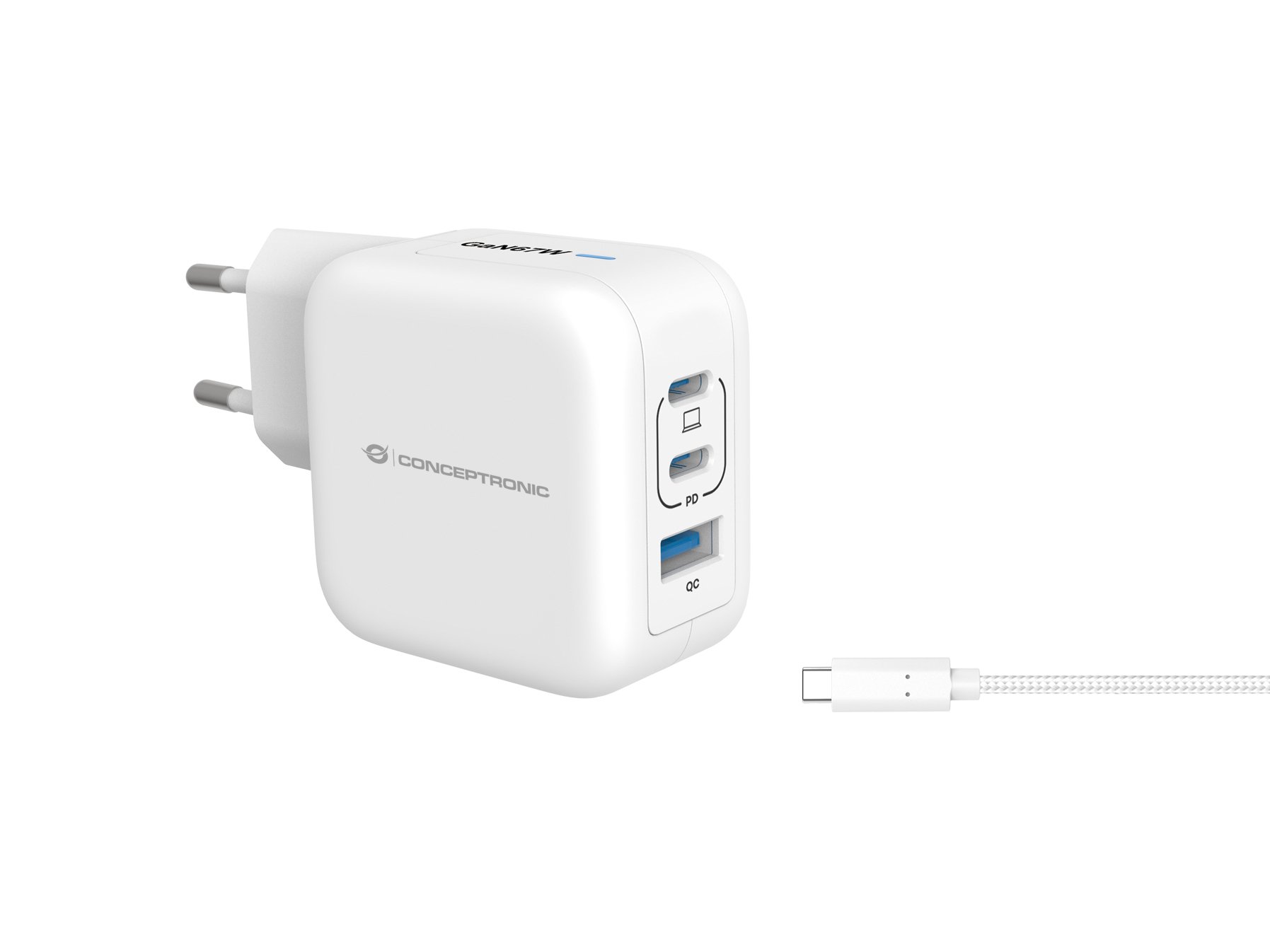 Conceptronic USB-C 67W — Cargador rápido 2 puertos USB-C + 1 USB-A