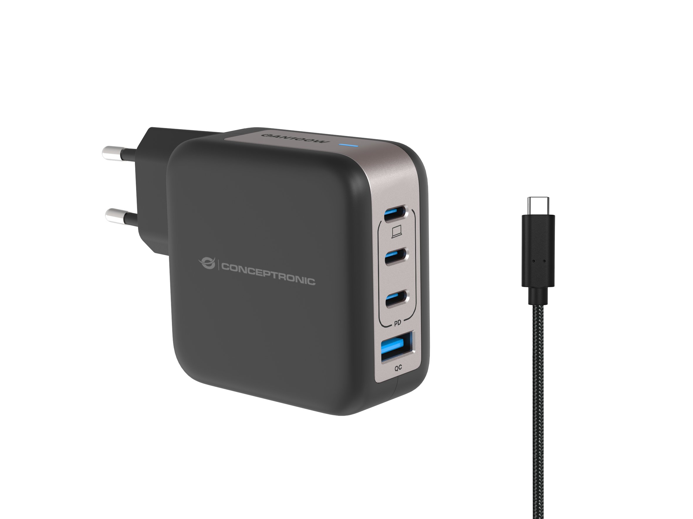 Conceptronic Cargador USB-C 100W — 3 puertos USB-C + 1 USB-A