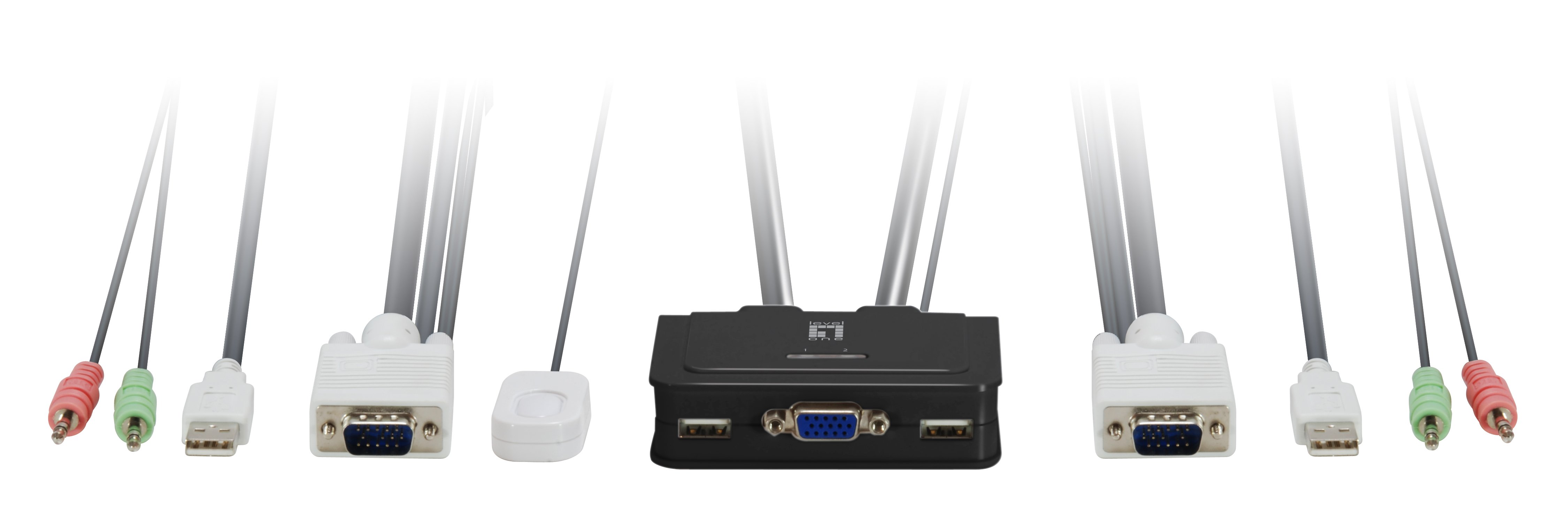 LEVEL ONE V/T/M 1a2 — Conmutador KVM automático con audio, cables incluidos