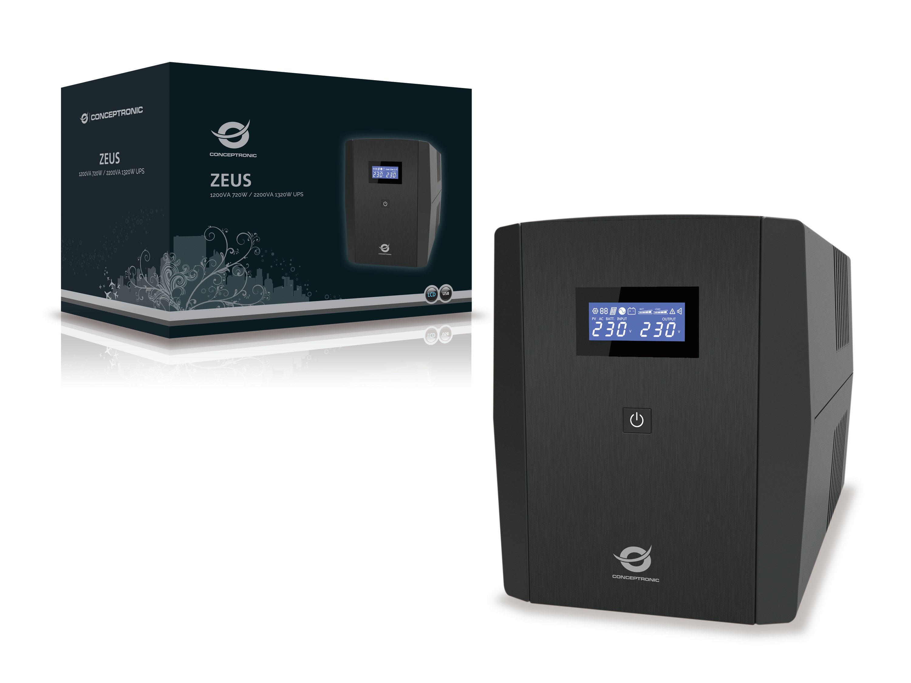 CONCEPTRONIC ZEUS 04EM — SAI 2200VA con protección LAN y 5 puertos 2