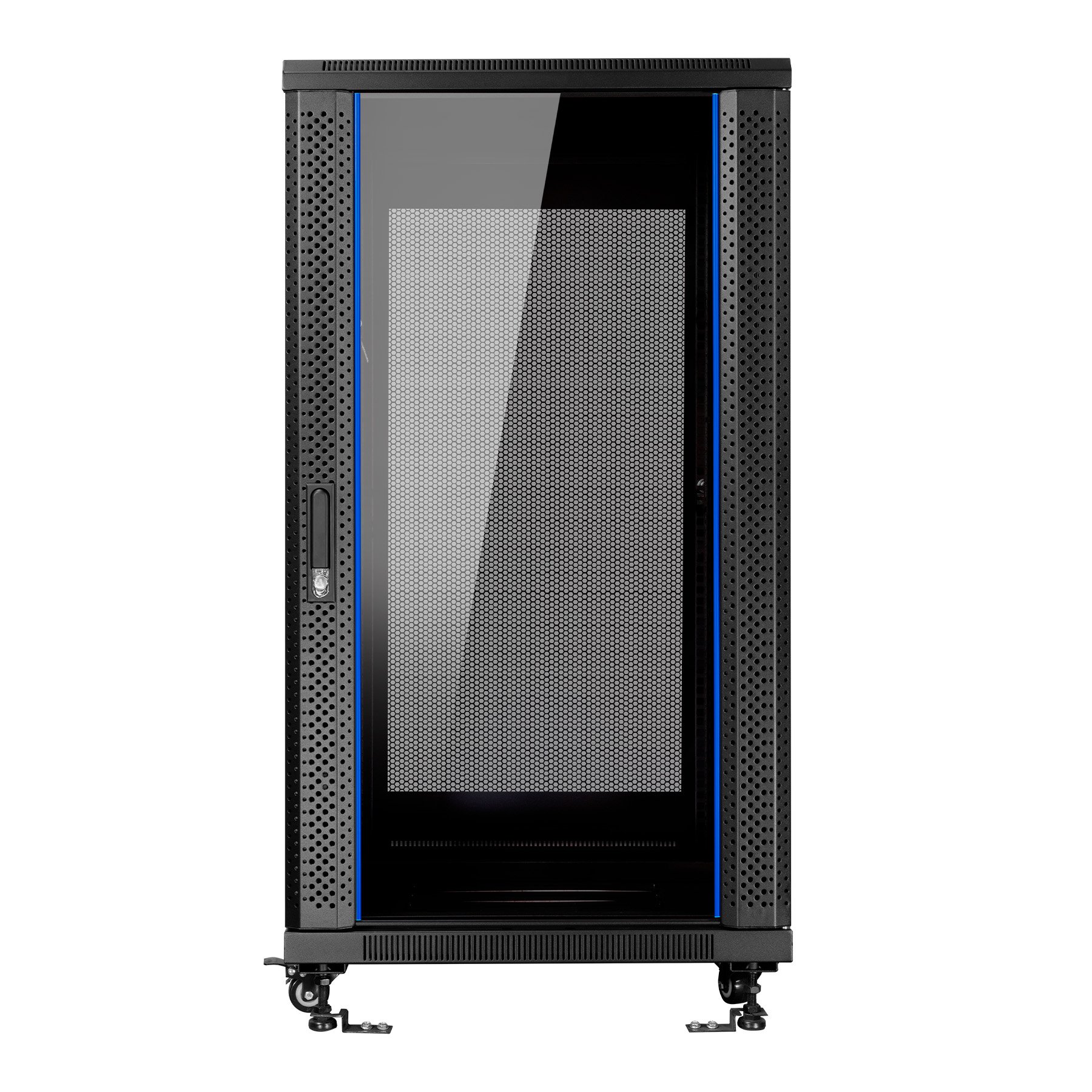 Armario de Suelo 19" 22U AI6822S 600 X 800 X 1166 2CL 4R MO Color Negro Puerta de Cristal Templado Puerta Trasera Perforada 2