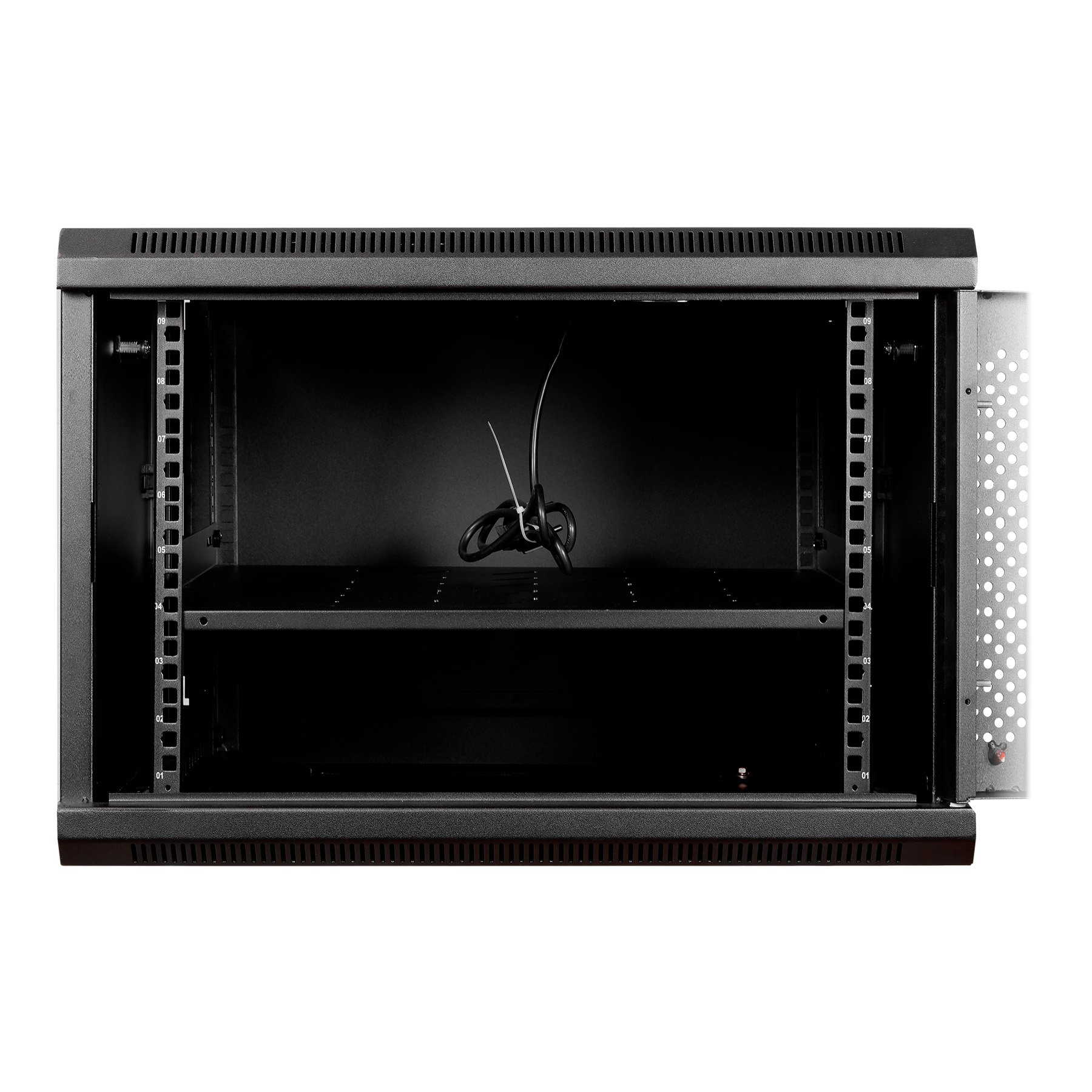 Armario Mural 19" 9U AI6609 600 X 600 X 520 2L Color Negro Puerta de Cristal Templado Incluye Accesorios 3
